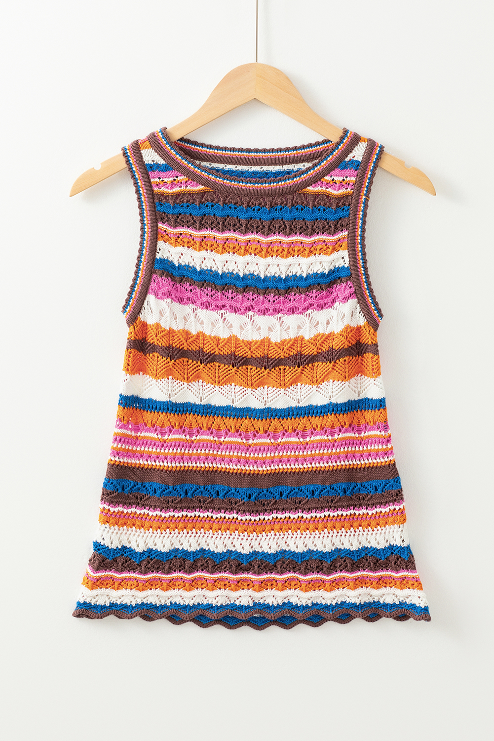 Dark Blue Striped Textured Knit Crew Neck Sweater Vest - loveforevers