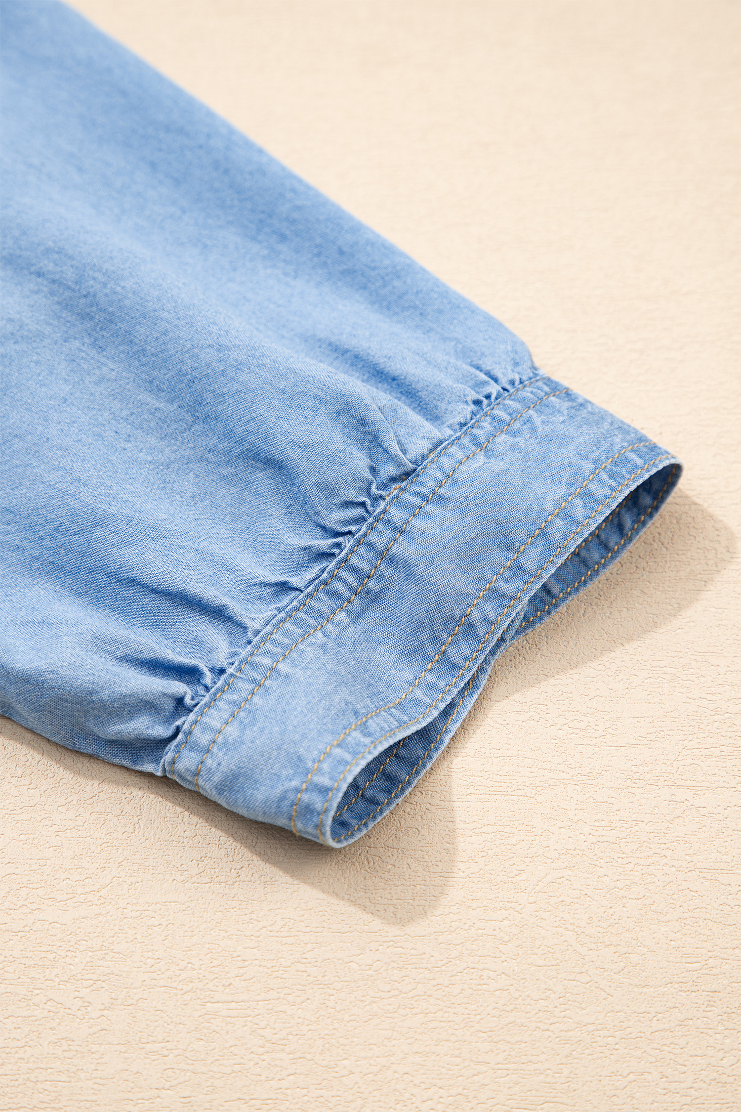 Beau Blue Half Sleeve Button Down Ruffled High Low Chambray Shirt - loveforevers