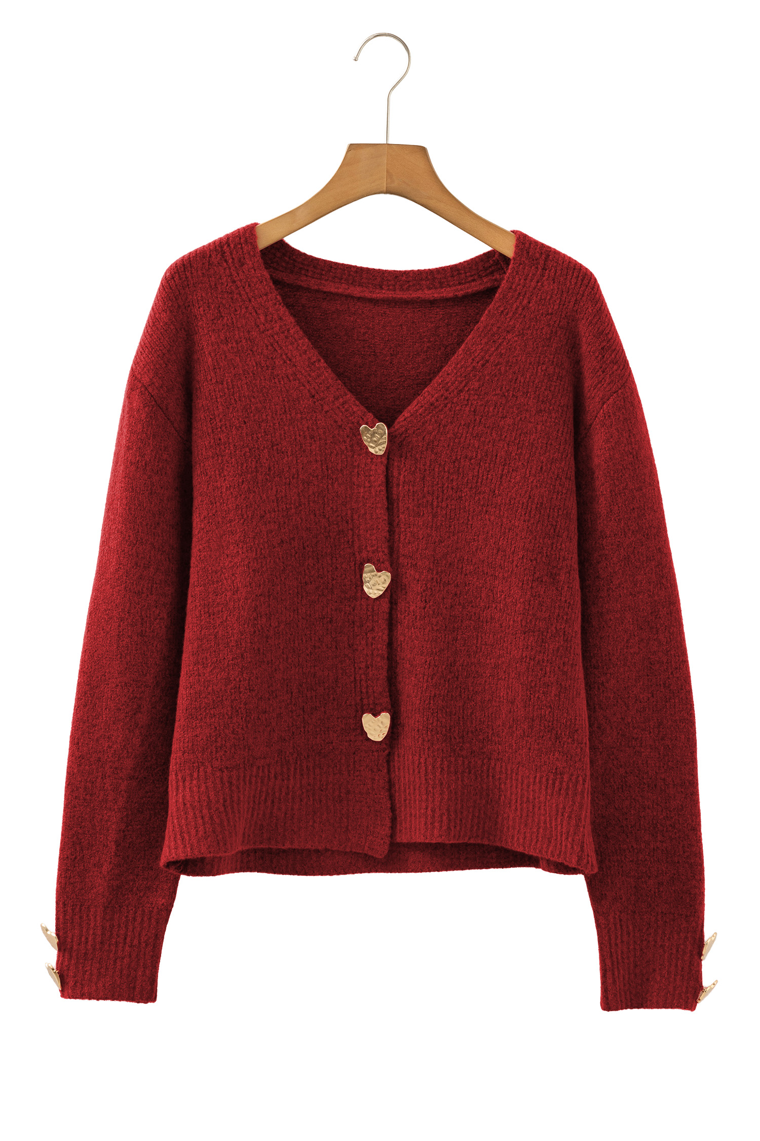 Fiery Red Heart Metal Button V Neck Cardigan Sweater - loveforevers