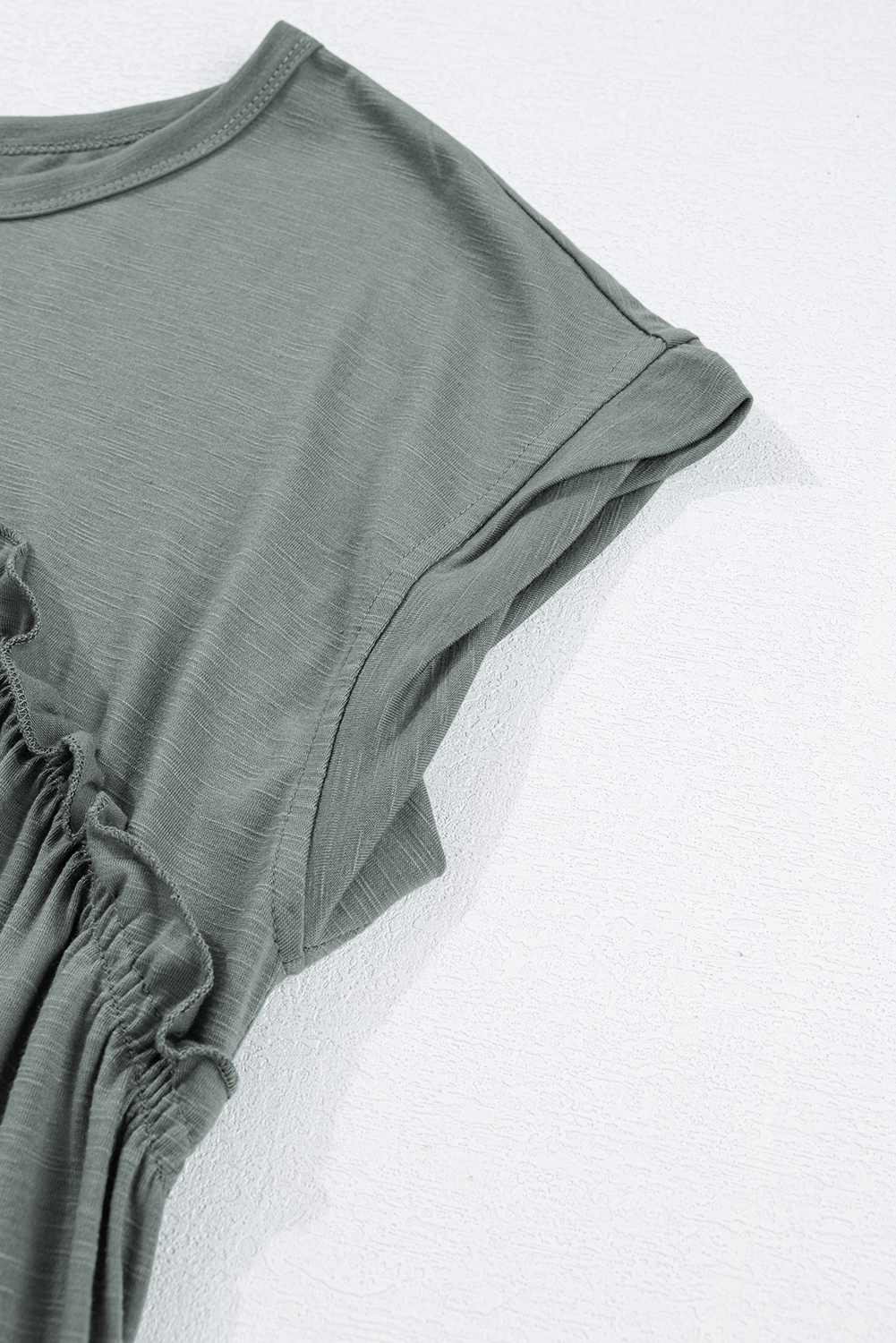 Mist Green Frilled Gathered Seam Round Neck T Shirt Dress - loveforevers