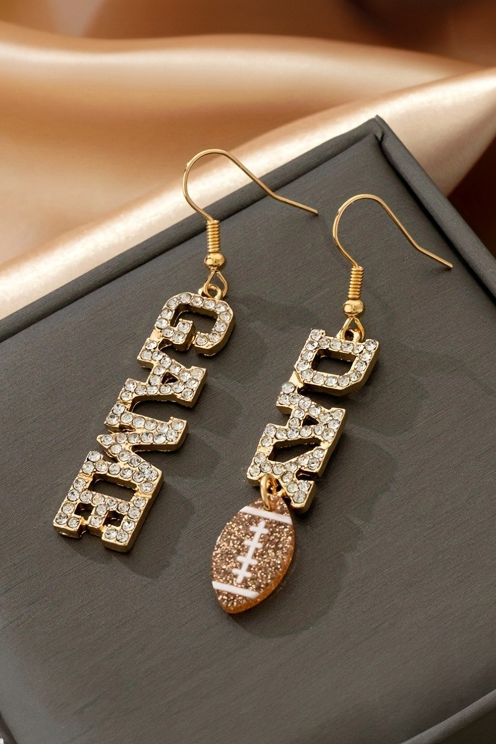 Gold GAME DAY Rugby Football Rhinestone Earrings - loveforevers
