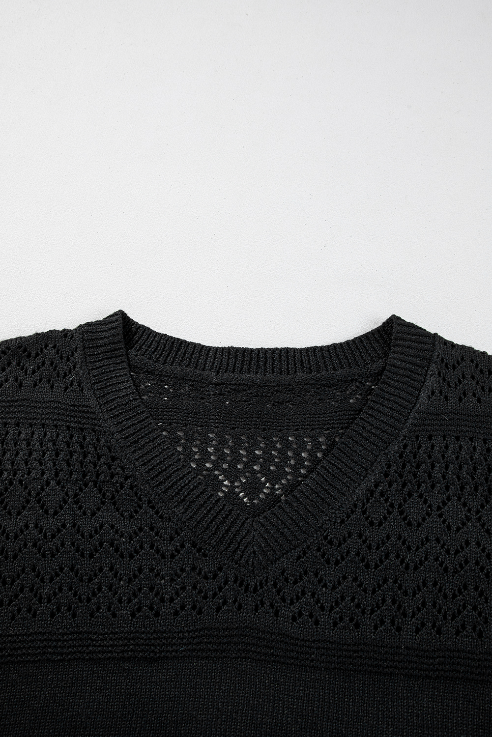 Sky Blue Eyelet Pattern Detail V Neck Drop Shoulder Sweater - loveforevers