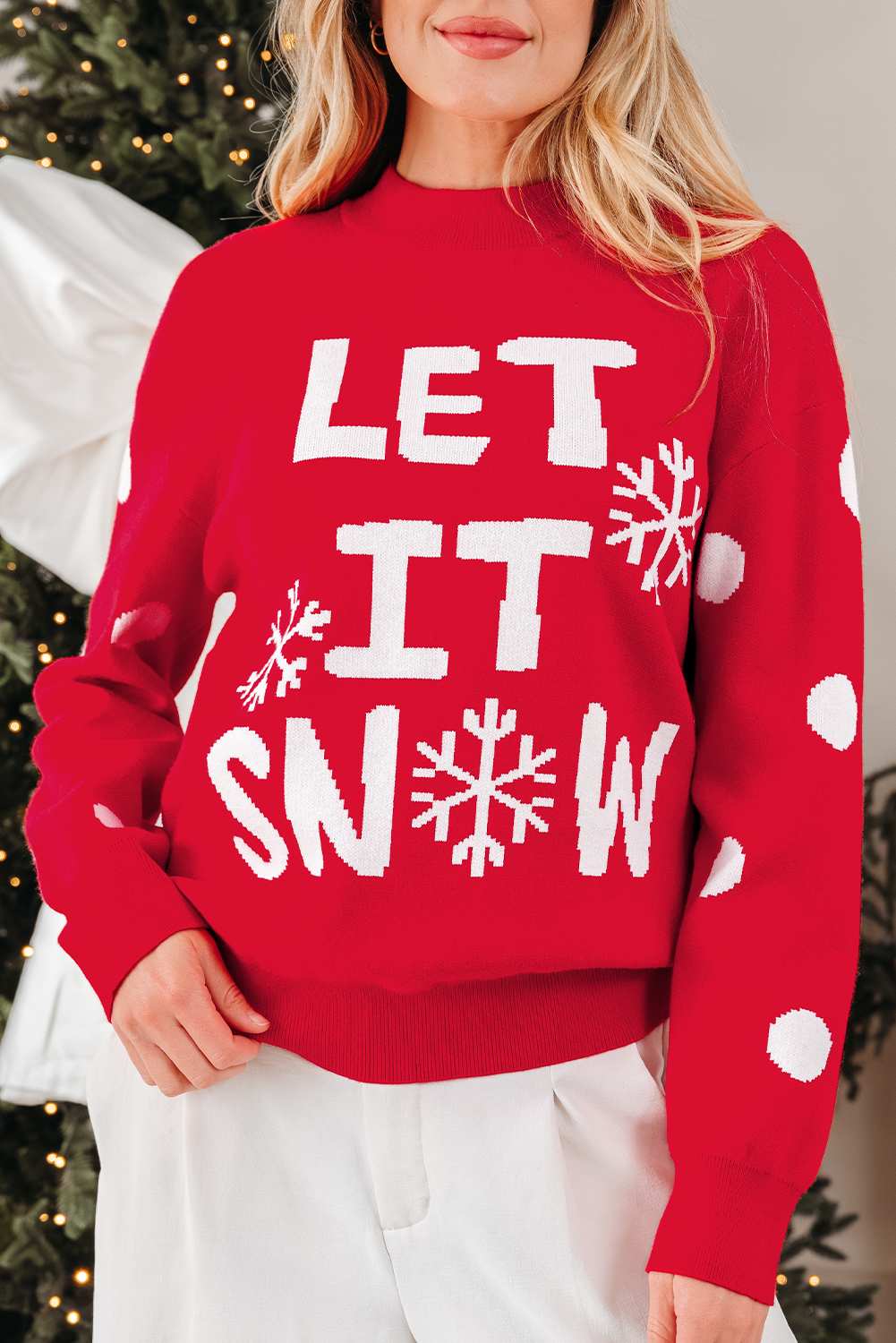 Red Dahlia LET IT SNOW Graphic Christmas Holiday Loose Sweater - loveforevers