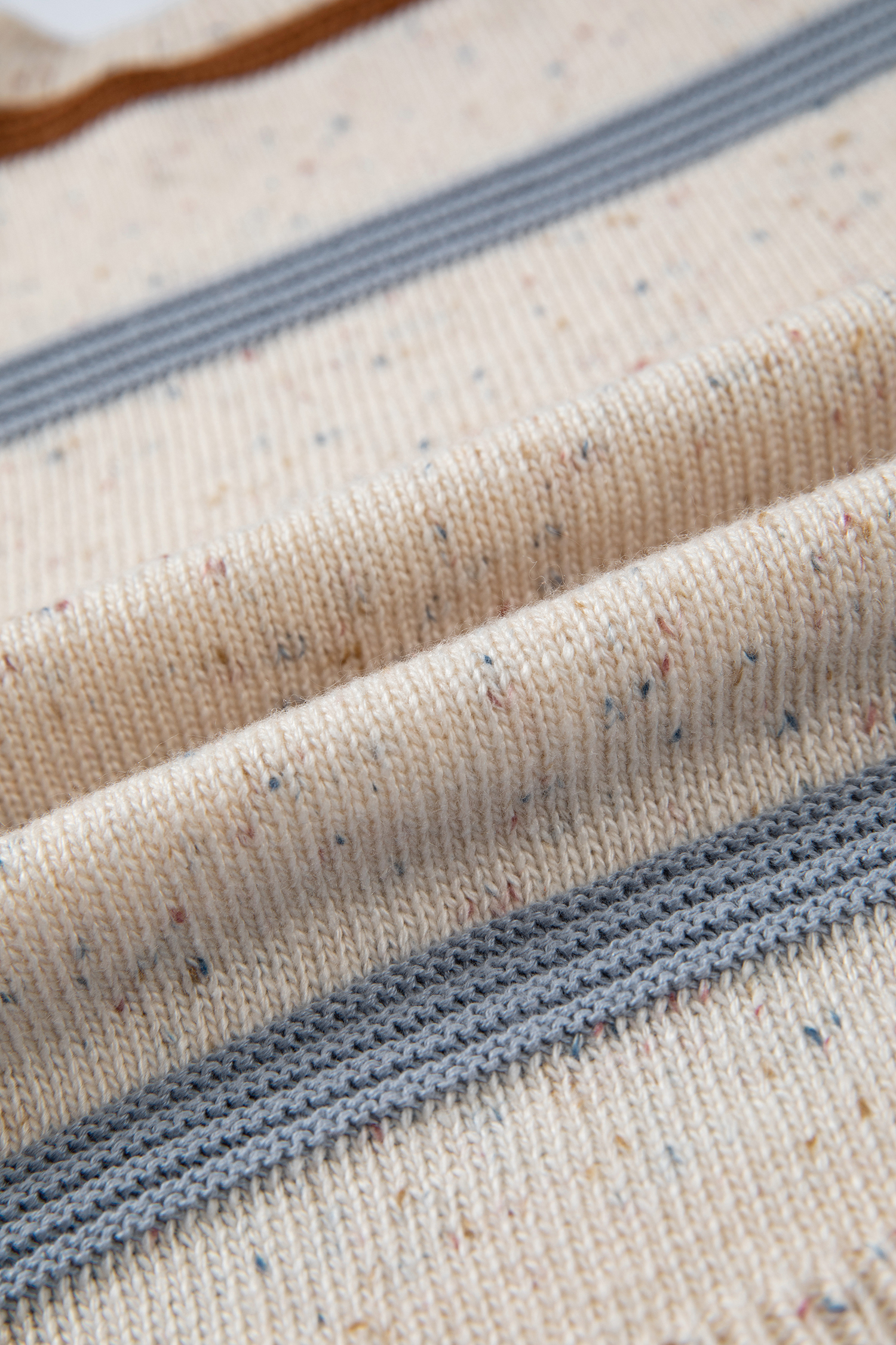 Beige Stripe Exposed Seam Drop Shoulder Heathered Knit Sweater - loveforevers