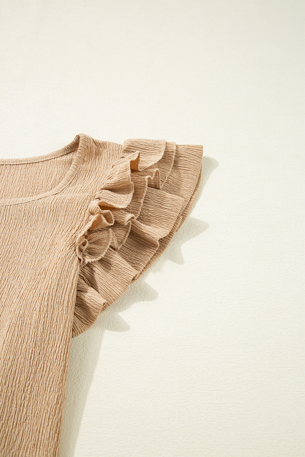 Smoke Gray Ruffled Tiered Sleeve Square Neck Textured Top - loveforevers