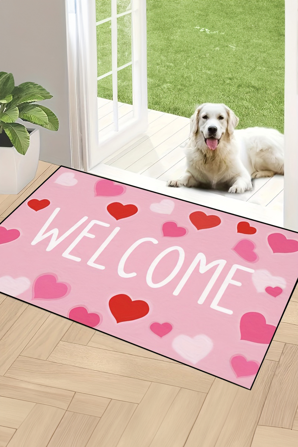 Pink WELCOME Heart Print Non-slip Door Mat - loveforevers