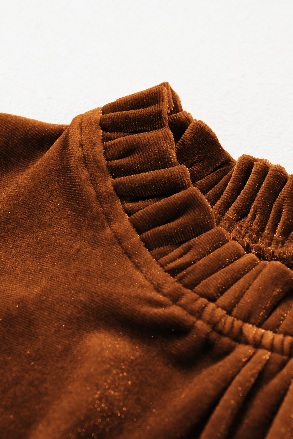Chestnut Frilled Collar Puff Sleeve Velvet Top - loveforevers