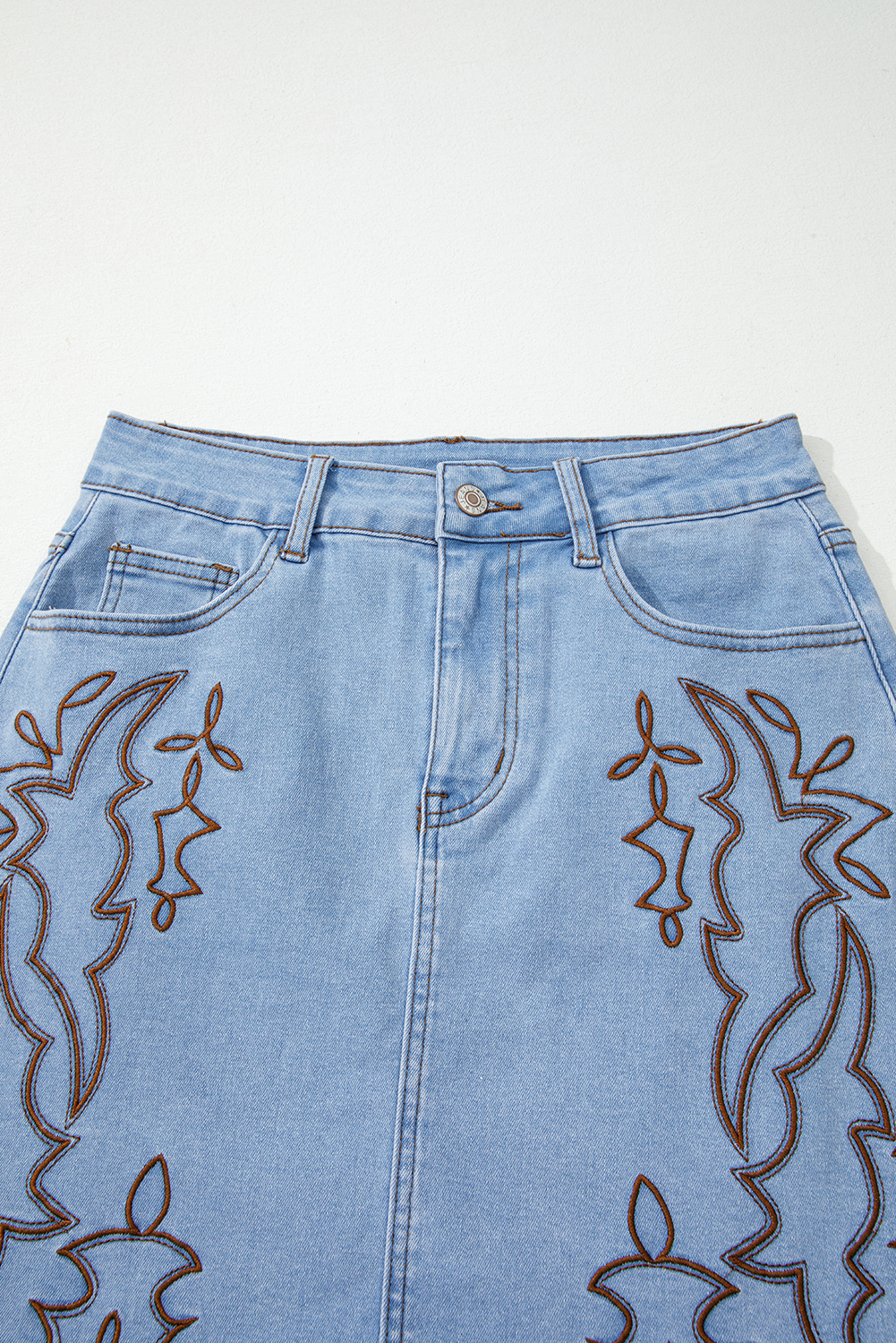 Beau Blue Western Embroidered Denim Mini Skirt - loveforevers
