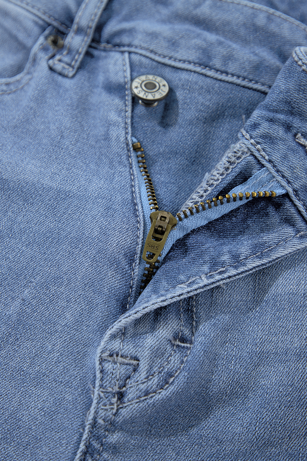 Dusk Blue High Rise Asymmetric Button Zip Fly Ripped Jeans - loveforevers