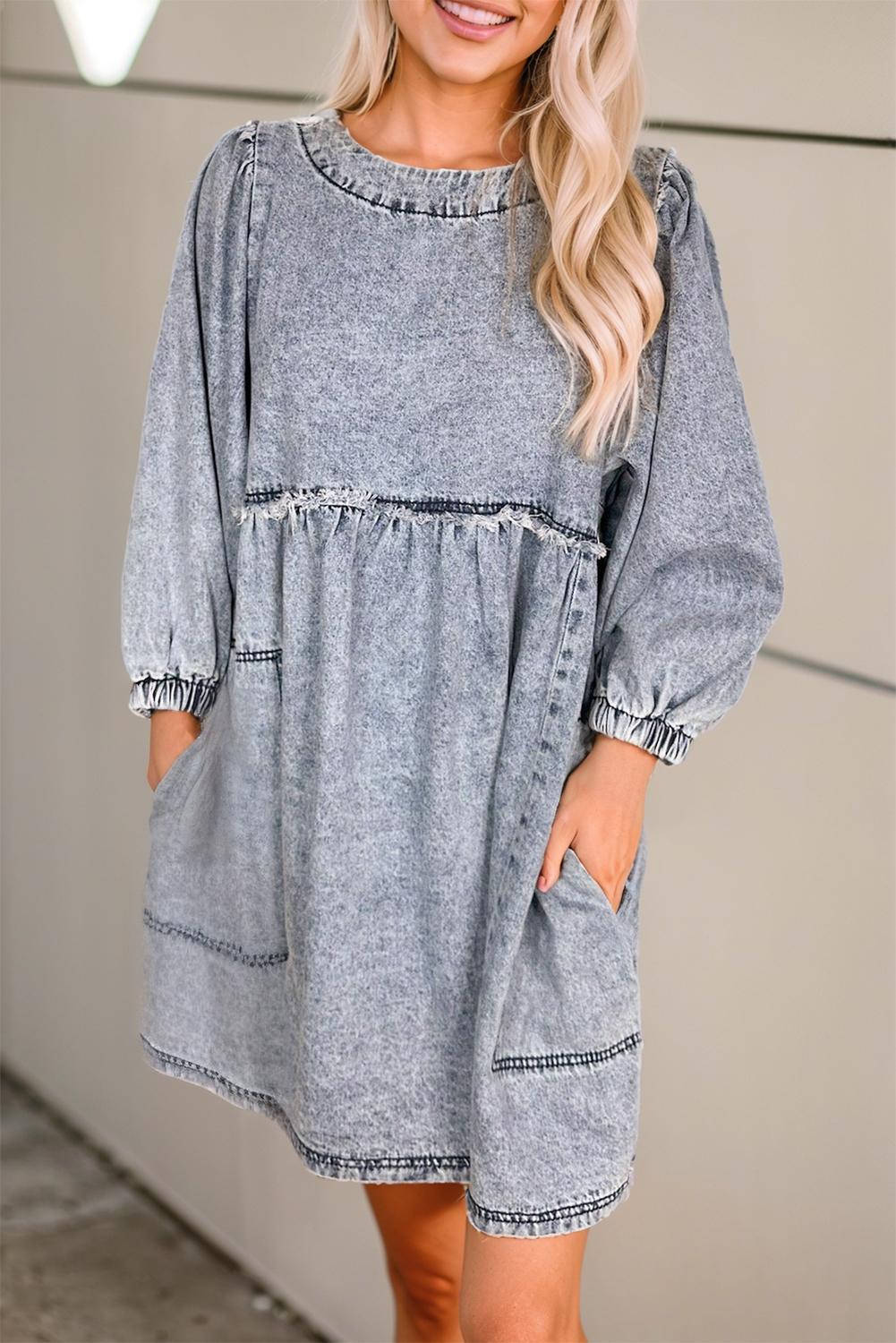 Beau Blue Light Wash High Waist Loose Fit Denim Mini Dress - loveforevers