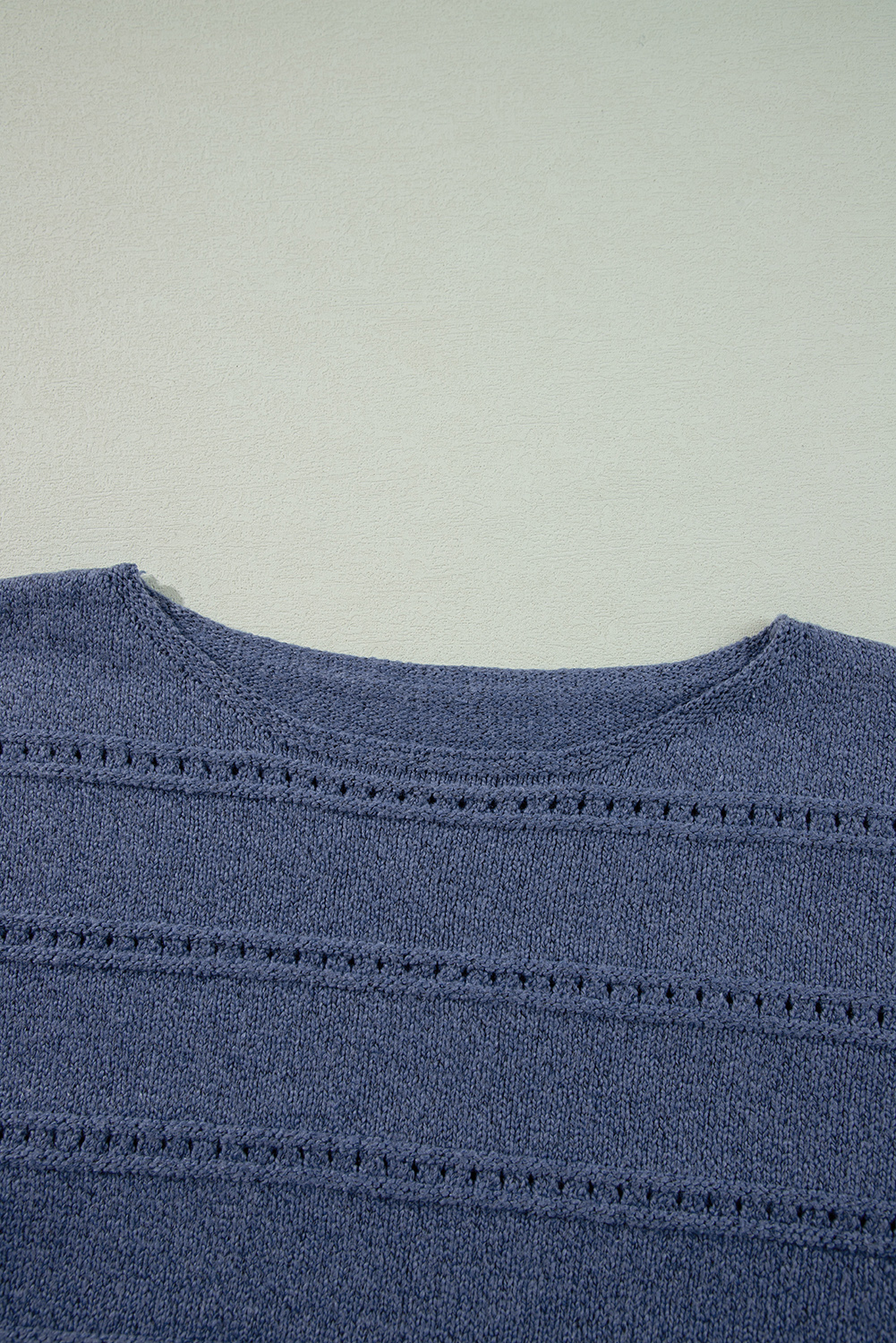 Real Teal Boat Neck Drop Shoulder Pointelle Knit Sweater - loveforevers