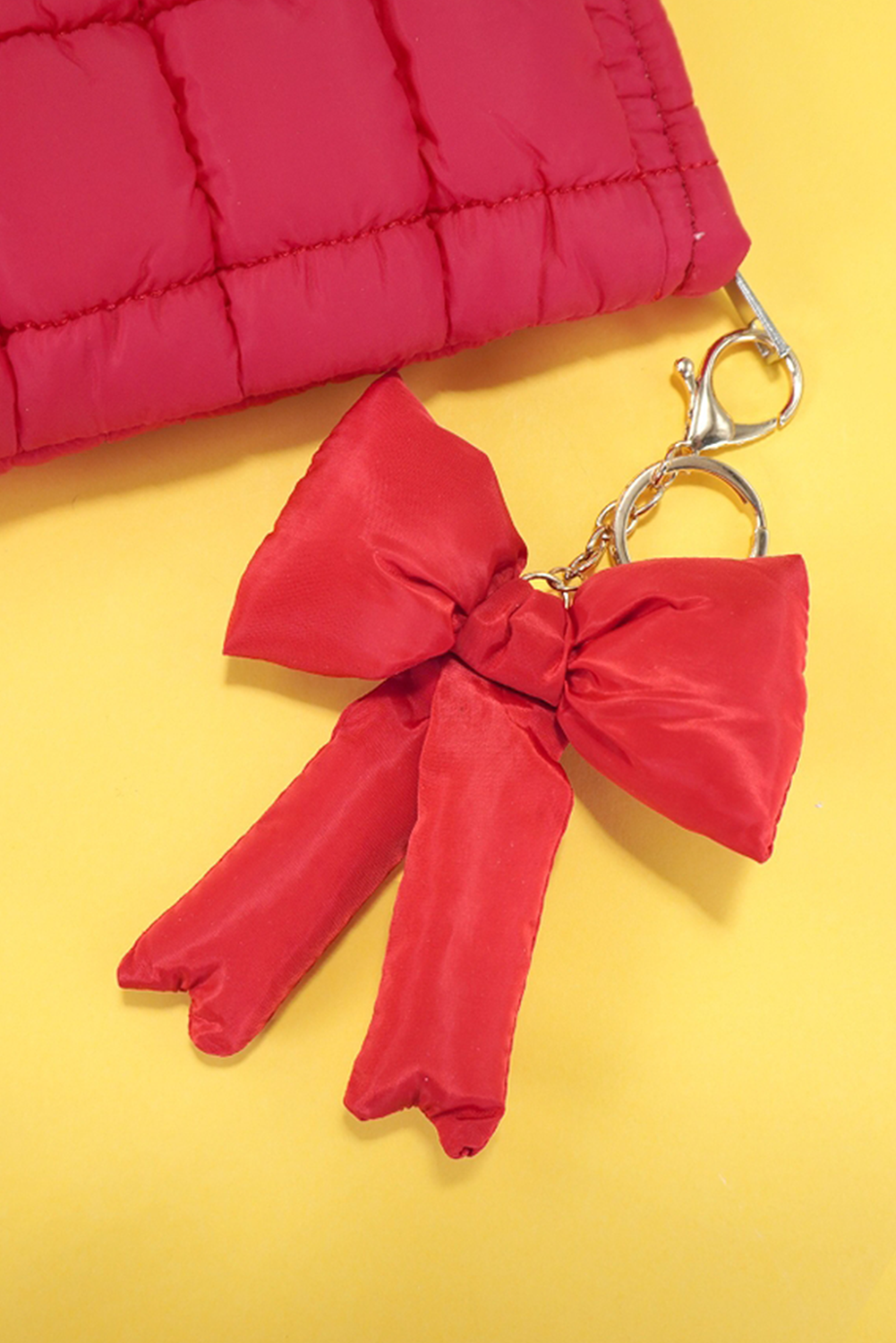 Pink Gingham Puffer Bow Knot Bag Pendant Keychain - loveforevers