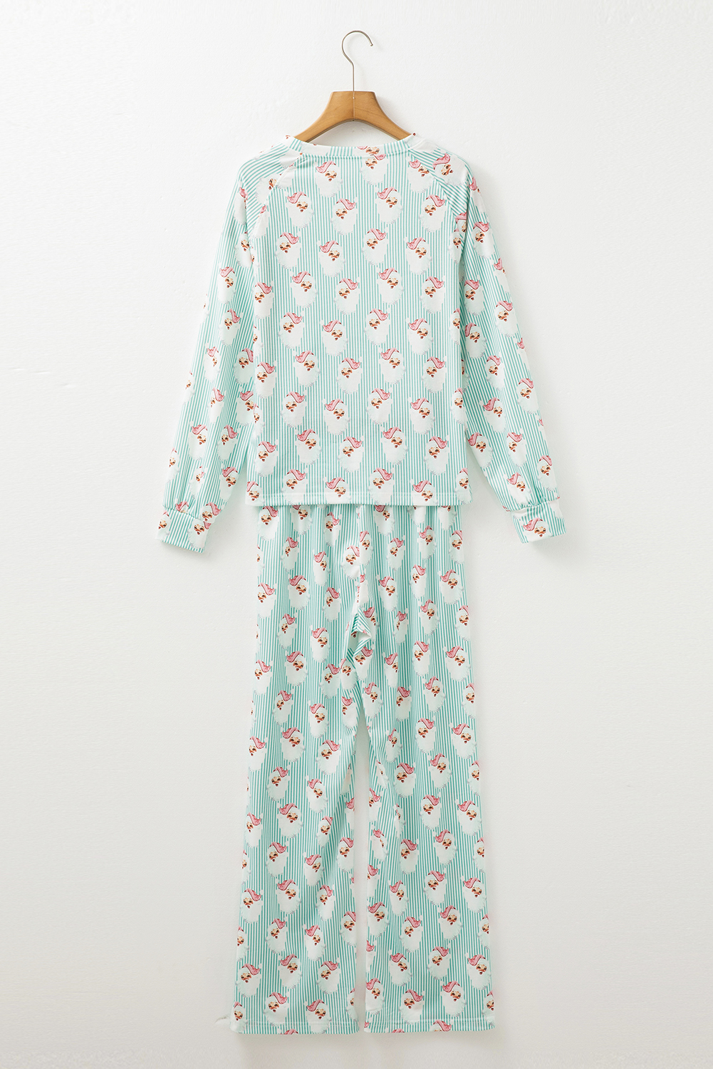 Green Santa Claus Striped Print Loose Fit Two Piece Lounge Set - loveforevers