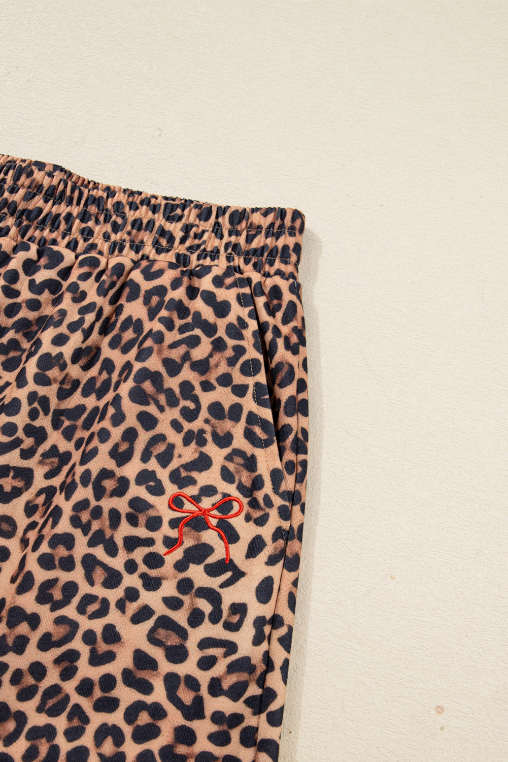 Khaki Leopard Pullover and Pants 2pcs Outfit with Bow Embroidery - loveforevers