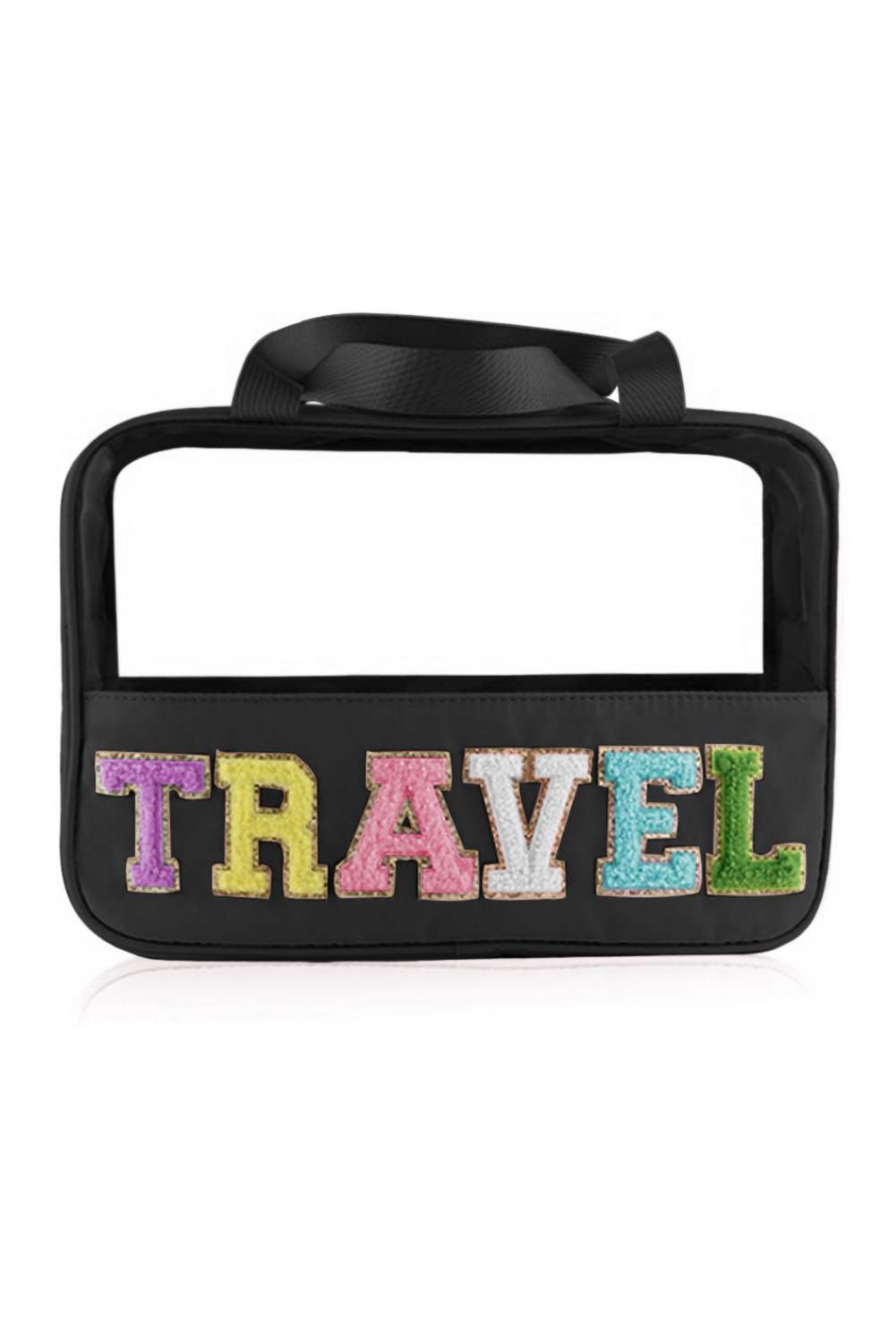 Light Pink TRAVEL Chenille Letter Clear PVC Makeup Bag - loveforevers