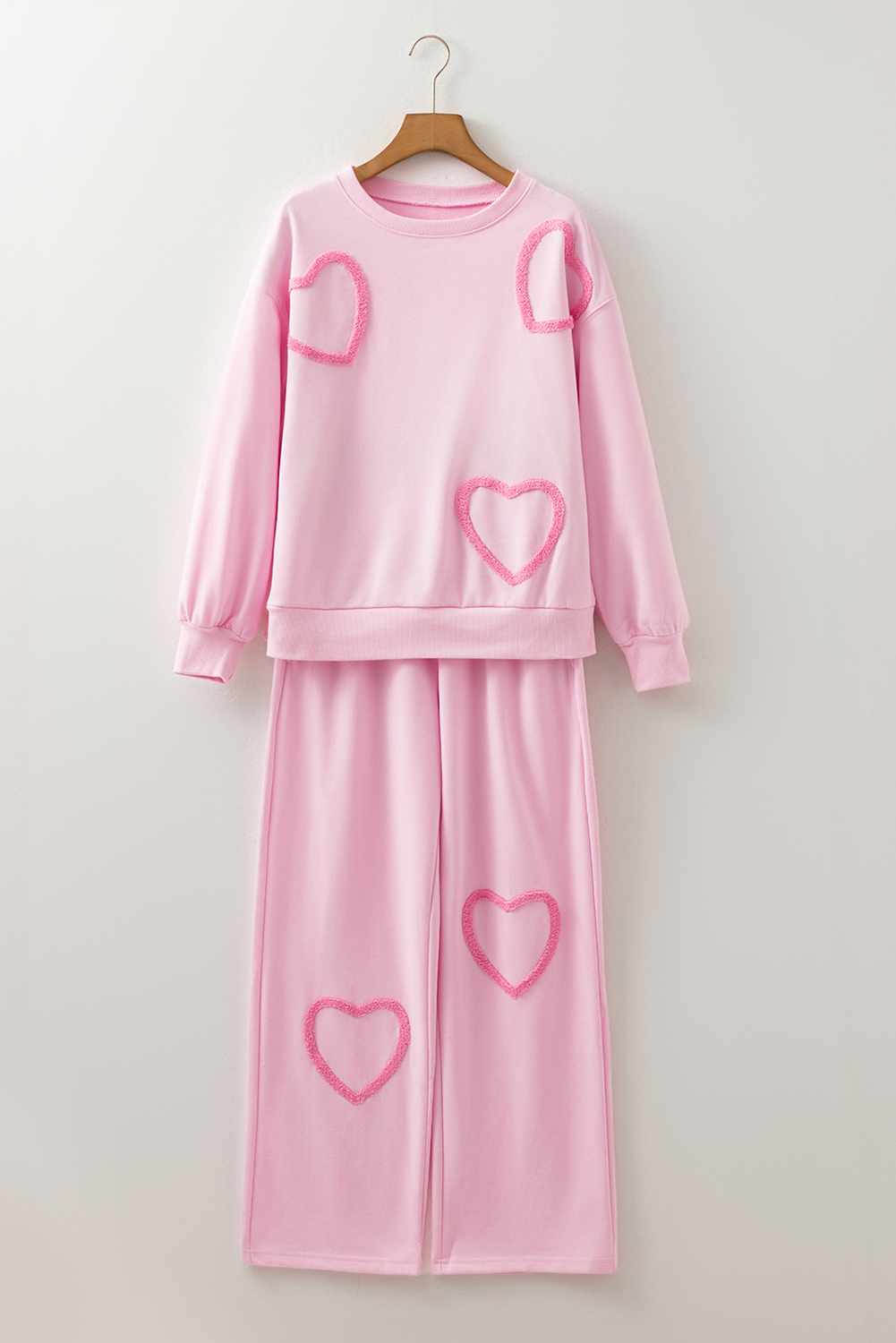 Phalaenopsis Chenille Heart Pattern Casual 2pcs Pants Set - loveforevers