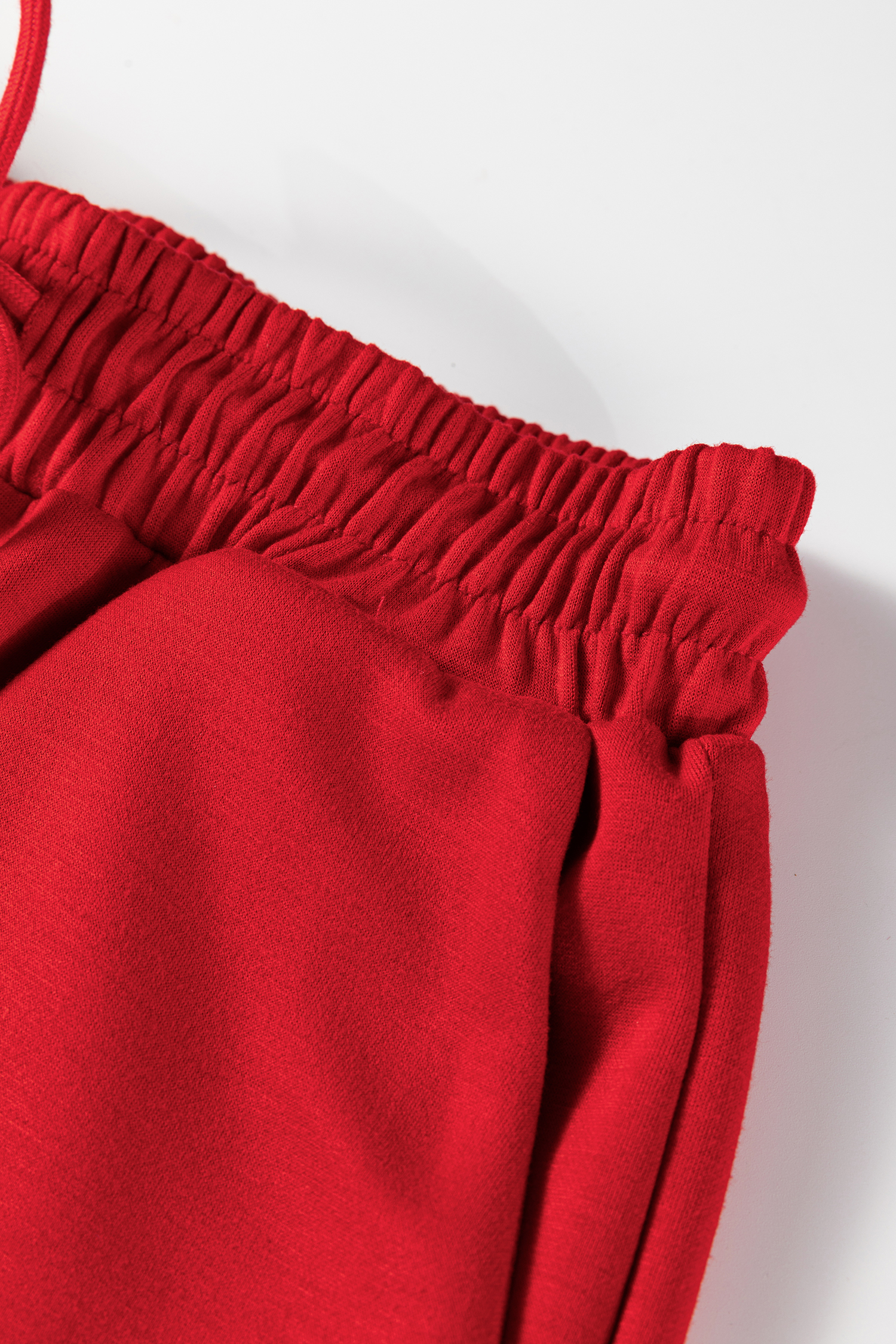 Fiery Red Polo Collar V Neck 3/4 Sleeve Pullover Drawstring Bell Bottom Pants 2pcs Set - loveforevers