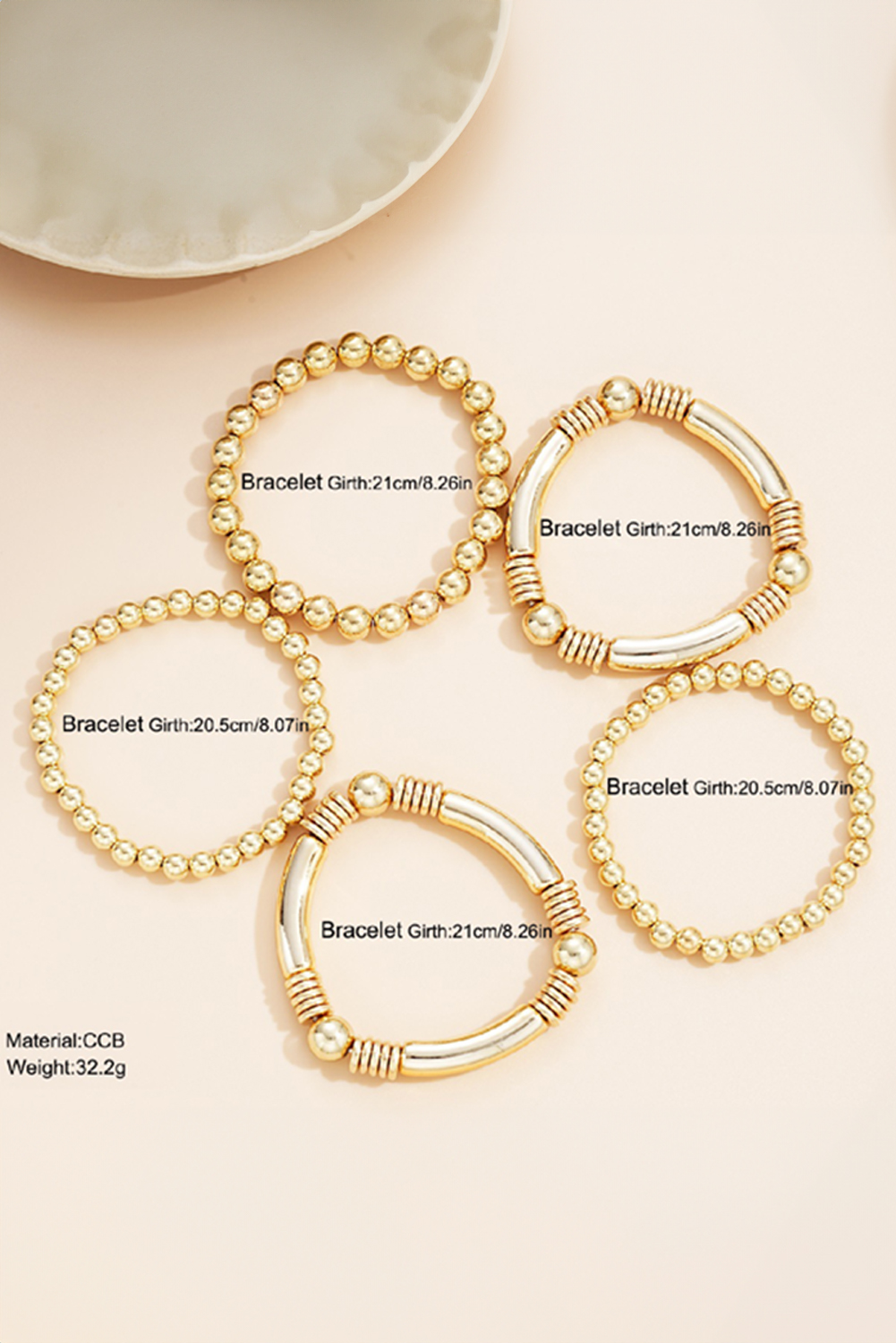 Gold Layered Plated Alloy Beaded Elastic Bracelet Set - loveforevers