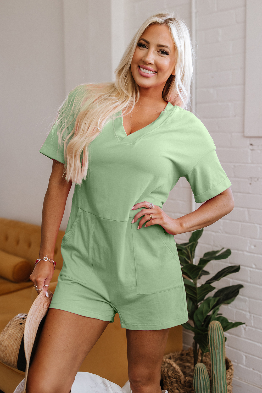 Bonbon Loose Half Sleeve V Neck Knit Romper - loveforevers