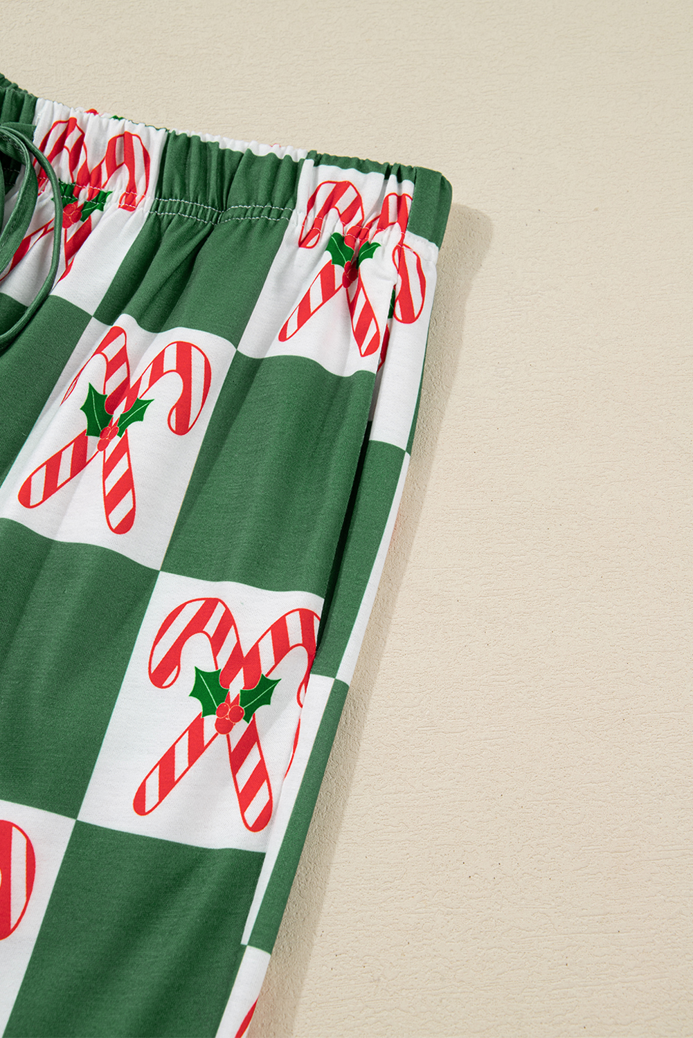 Green Holly Jolly Checkered Pattern 2pcs Long Pajama Set - loveforevers