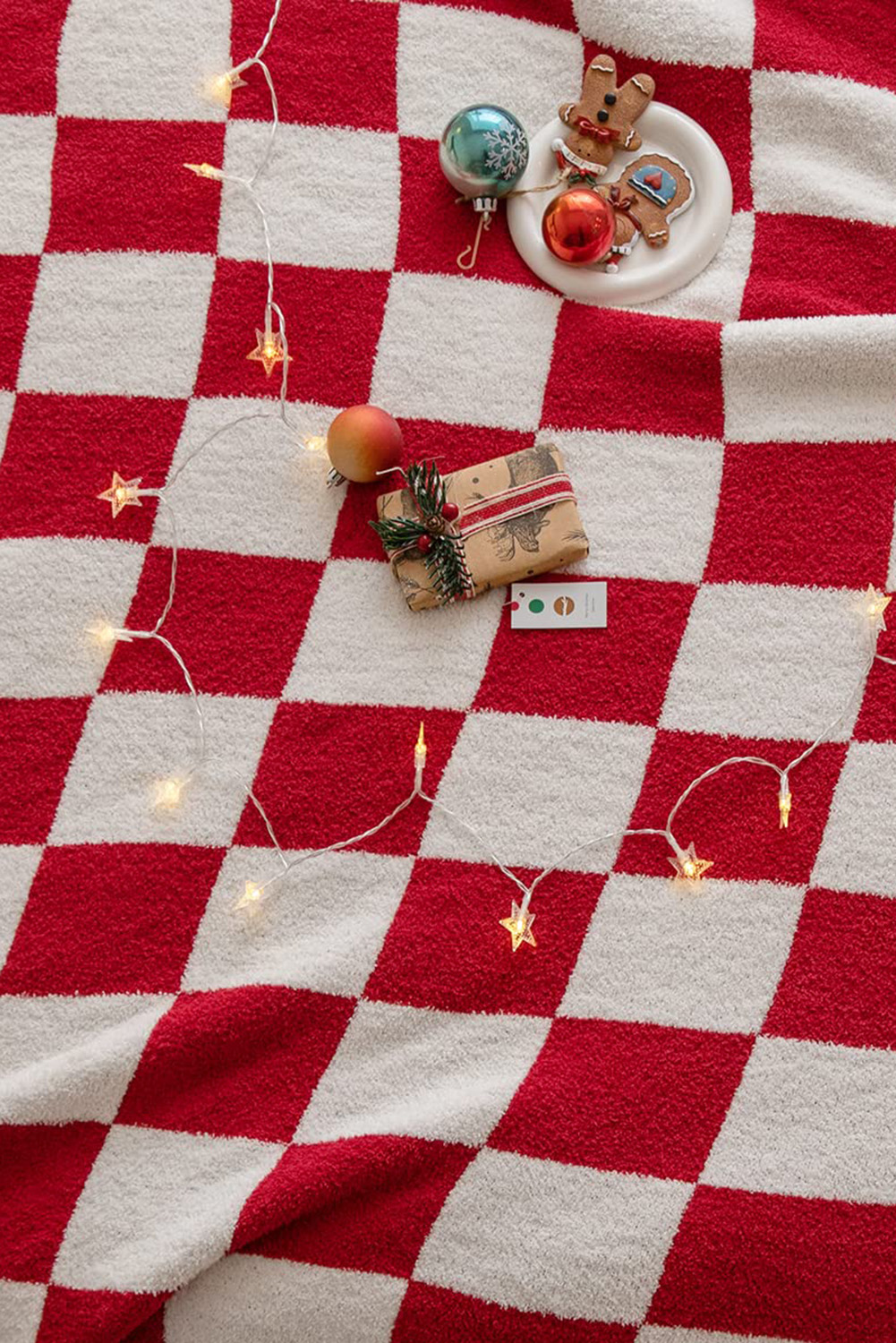 Fiery Red Plush Checkered Print Sofa Blanket 127*152cm - loveforevers