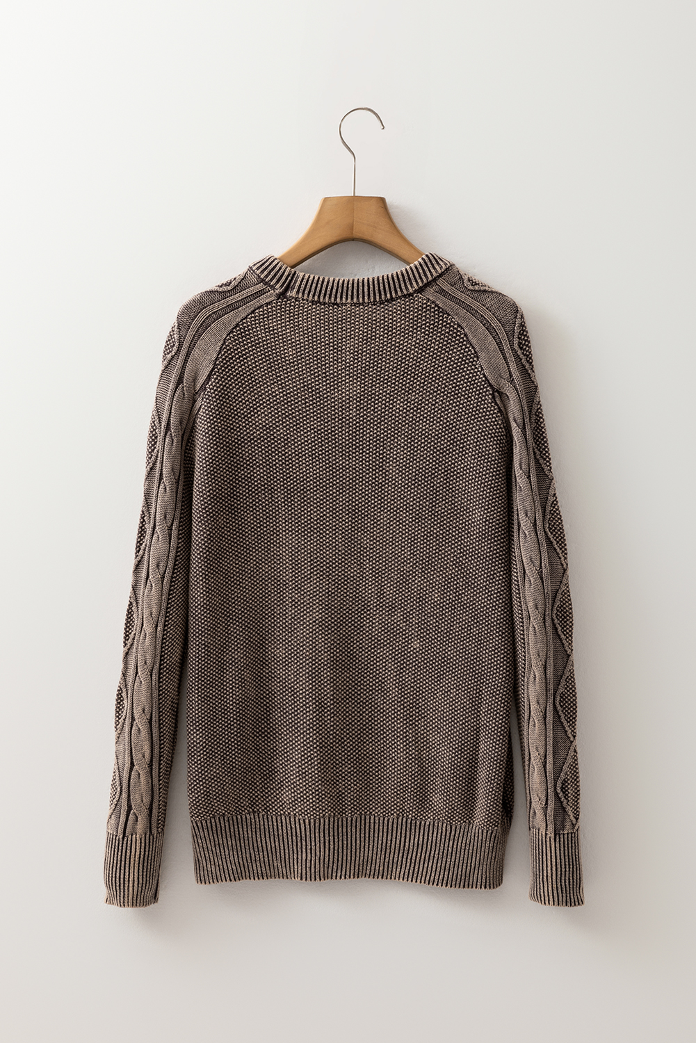 Dark Brown Contrast Cable Knit Sleeve Casual Sweater - loveforevers