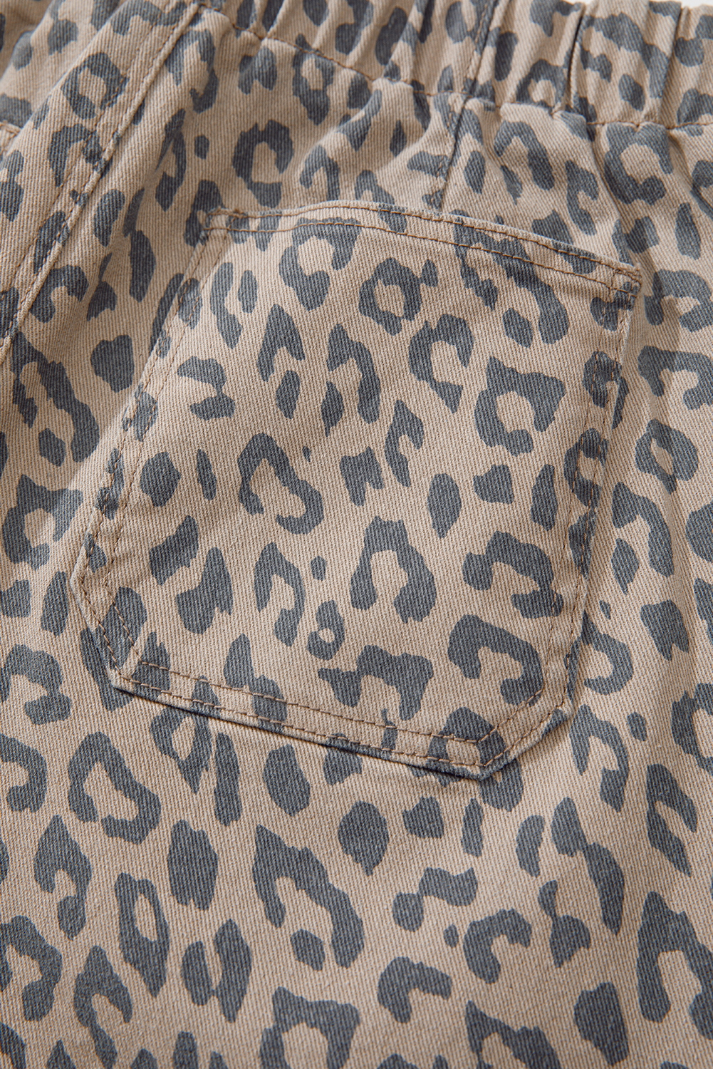 Khaki Leopard Printed Drawstring Elastic Waistband Pocketed Wide Leg Jeans - loveforevers