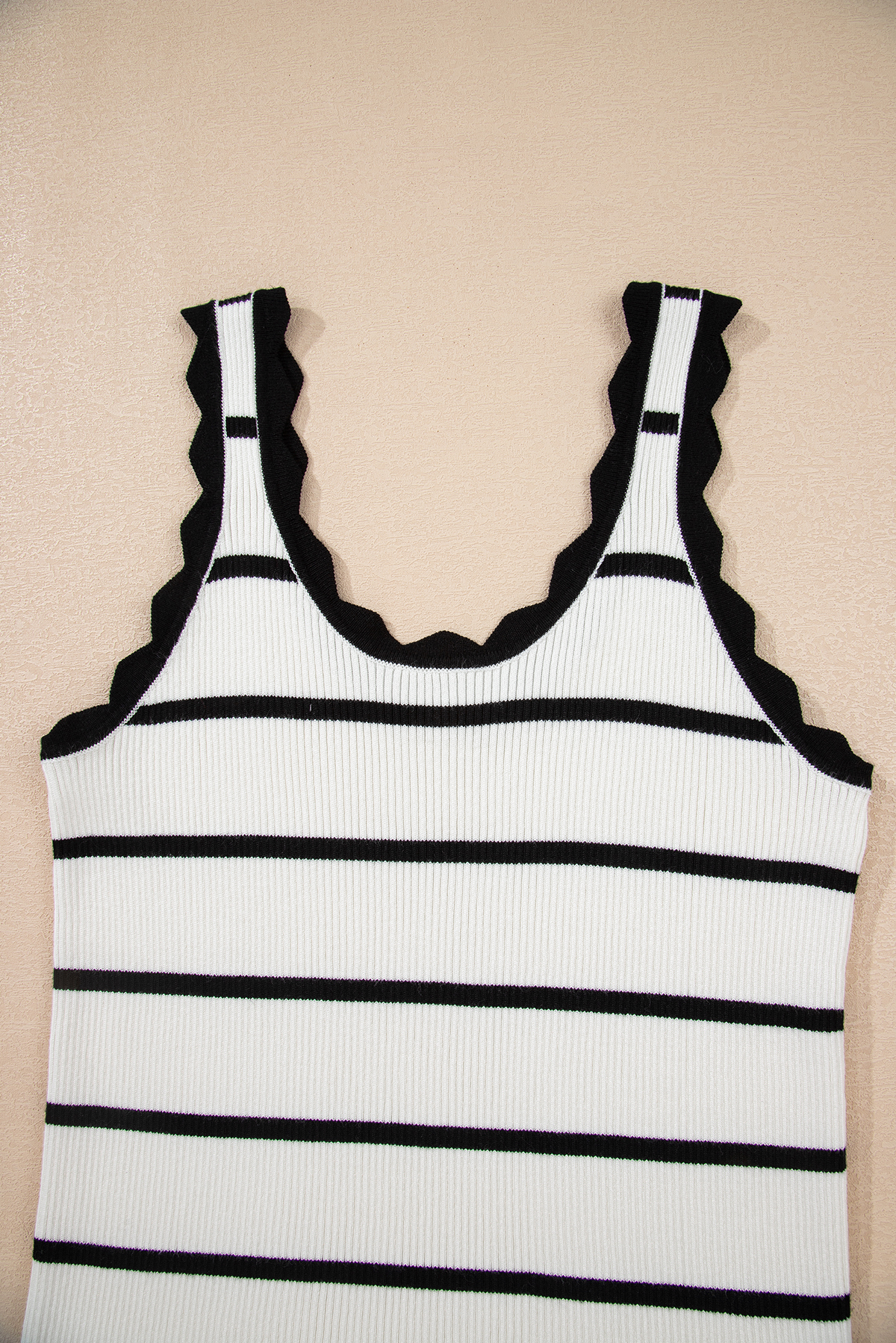 Bright Green Striped Scalloped Edge U Neck Sleeveless Sweater Vest - loveforevers