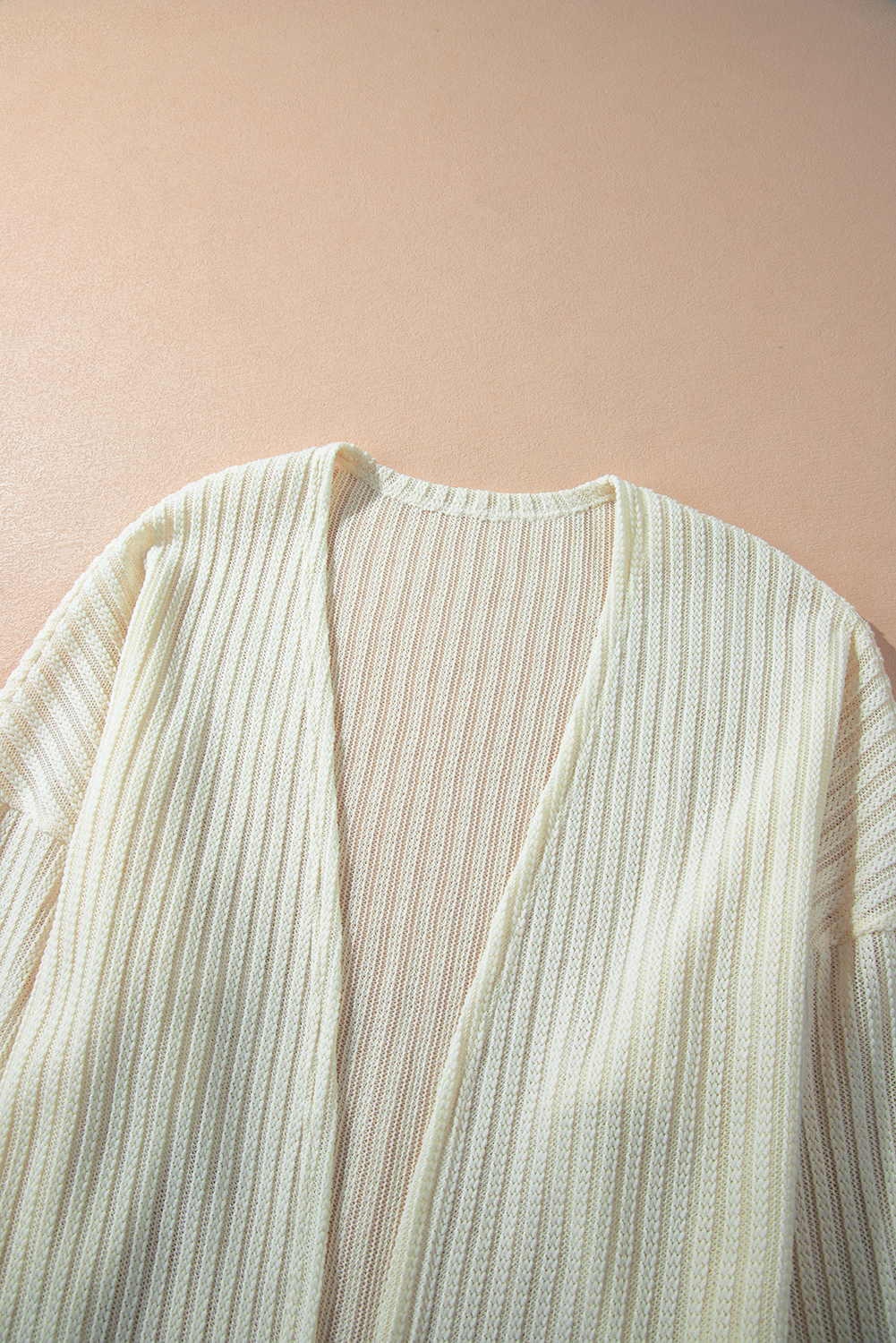 Beige Textured Lantern Sleeve Open Kimono - loveforevers