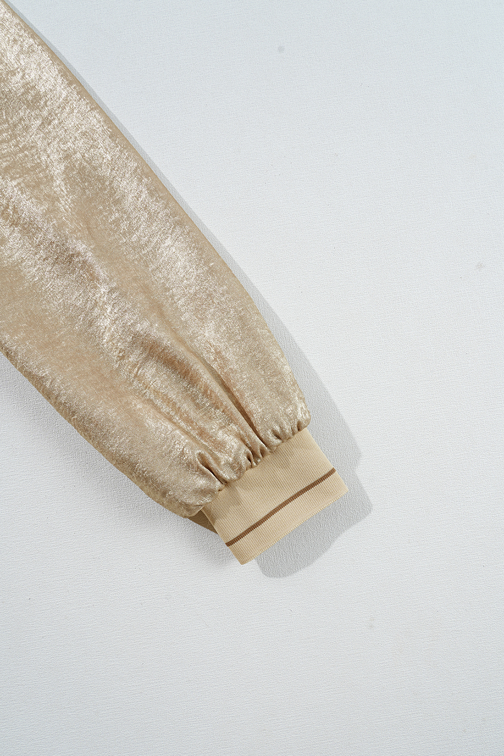 Pale Khaki Metallic Zip up Baseball Jacket - loveforevers