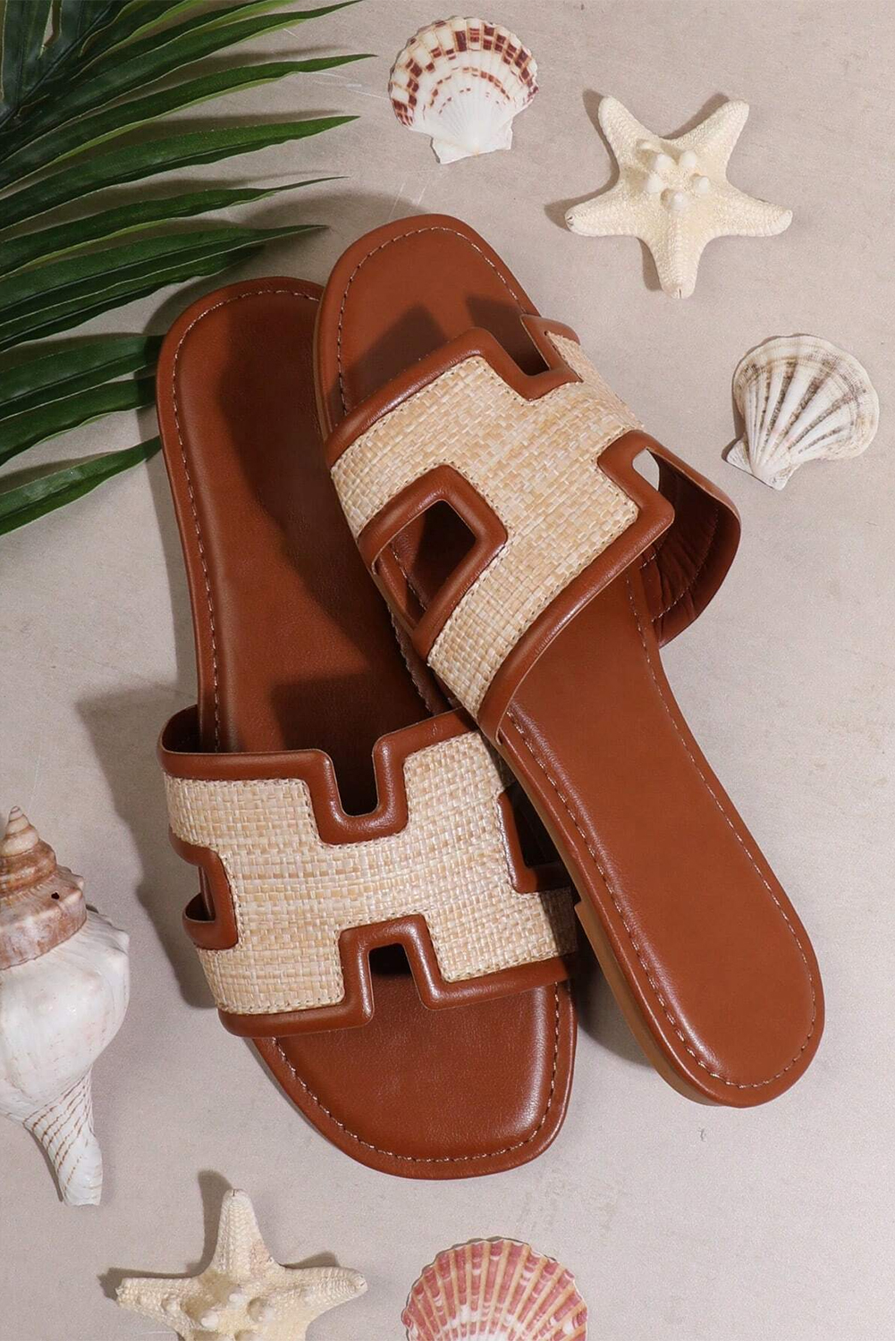 White Faux Raffia Detail Hollowed Open Toe Slippers - loveforevers