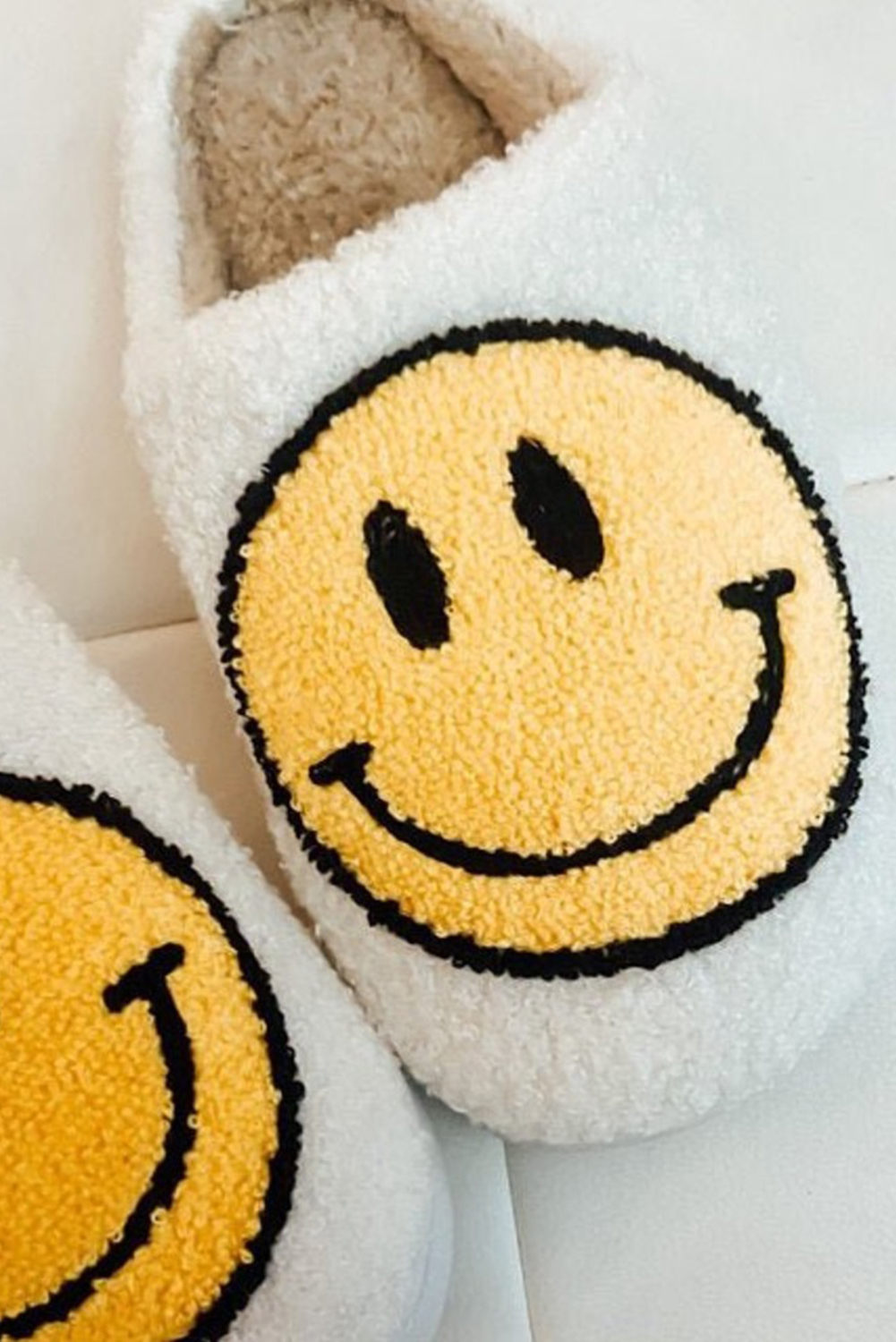 Pink Smile Face Print Non-slip Plush Slippers - loveforevers
