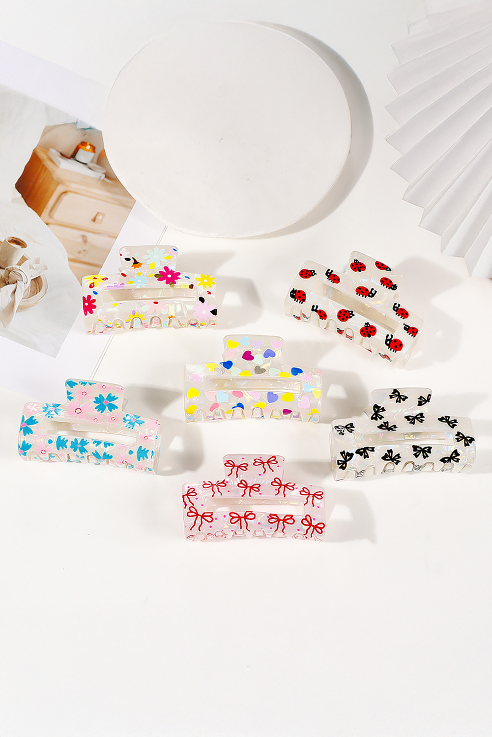 Racing Red Bow Knot Print Cut Out Square Hair Claw Clip - loveforevers