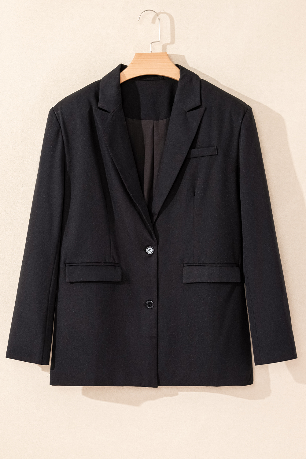 Black Lapel Flap Pocket Buttoned Blazer - loveforevers