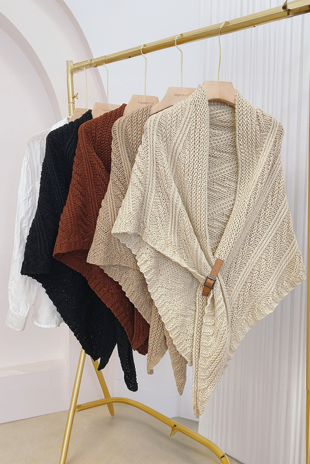 Parchment Faux Leather Belt Triangle Shawl Scarf - loveforevers