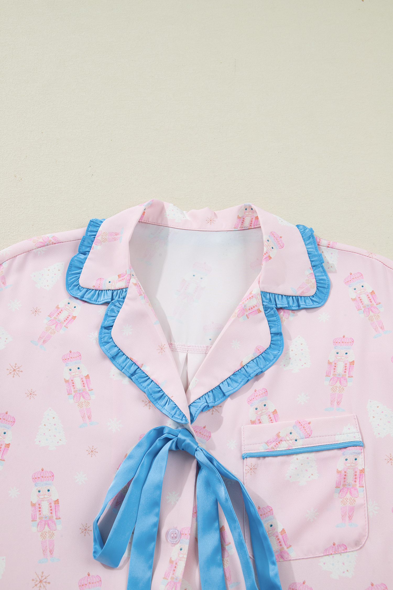 Pink Bow Tie Front Christmas Nutcracker Long Sleeve Shirt Shorts Pajama Set - loveforevers