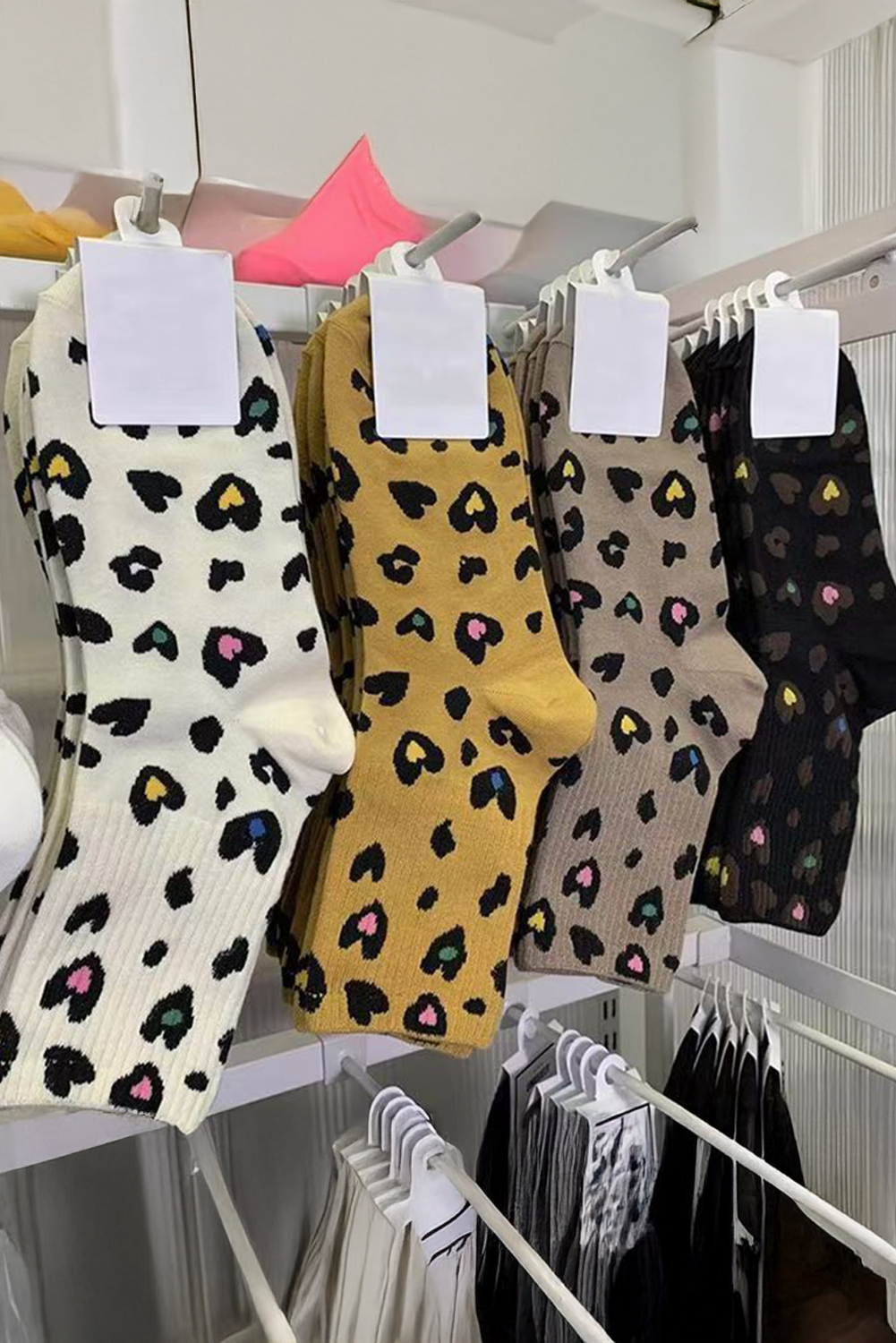 White Leopard Print Ribbed Edge Soft Socks - loveforevers