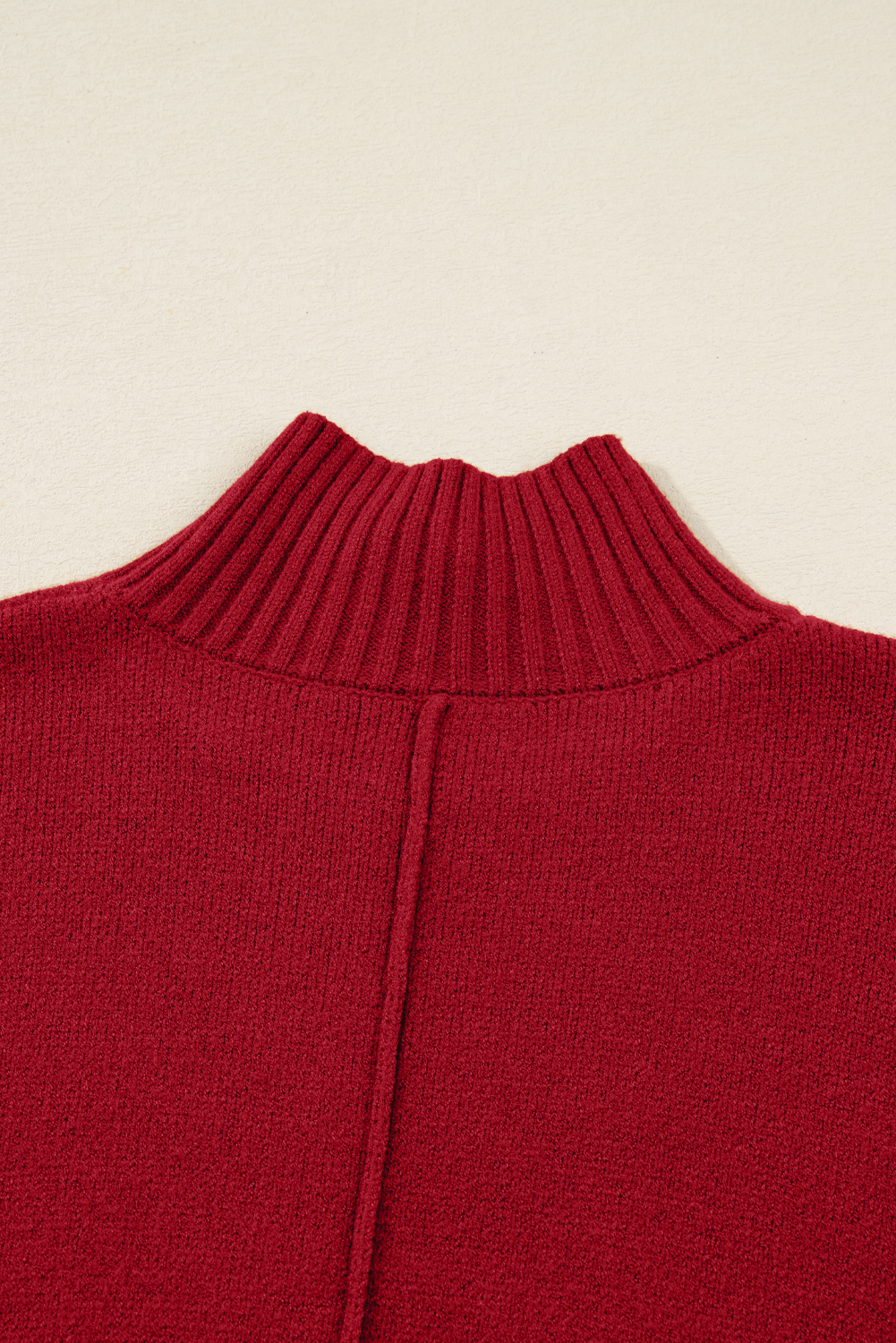 Fiery Red Ribbed High Neck Front Pockets Center Seam Shift Sweater Dress - loveforevers