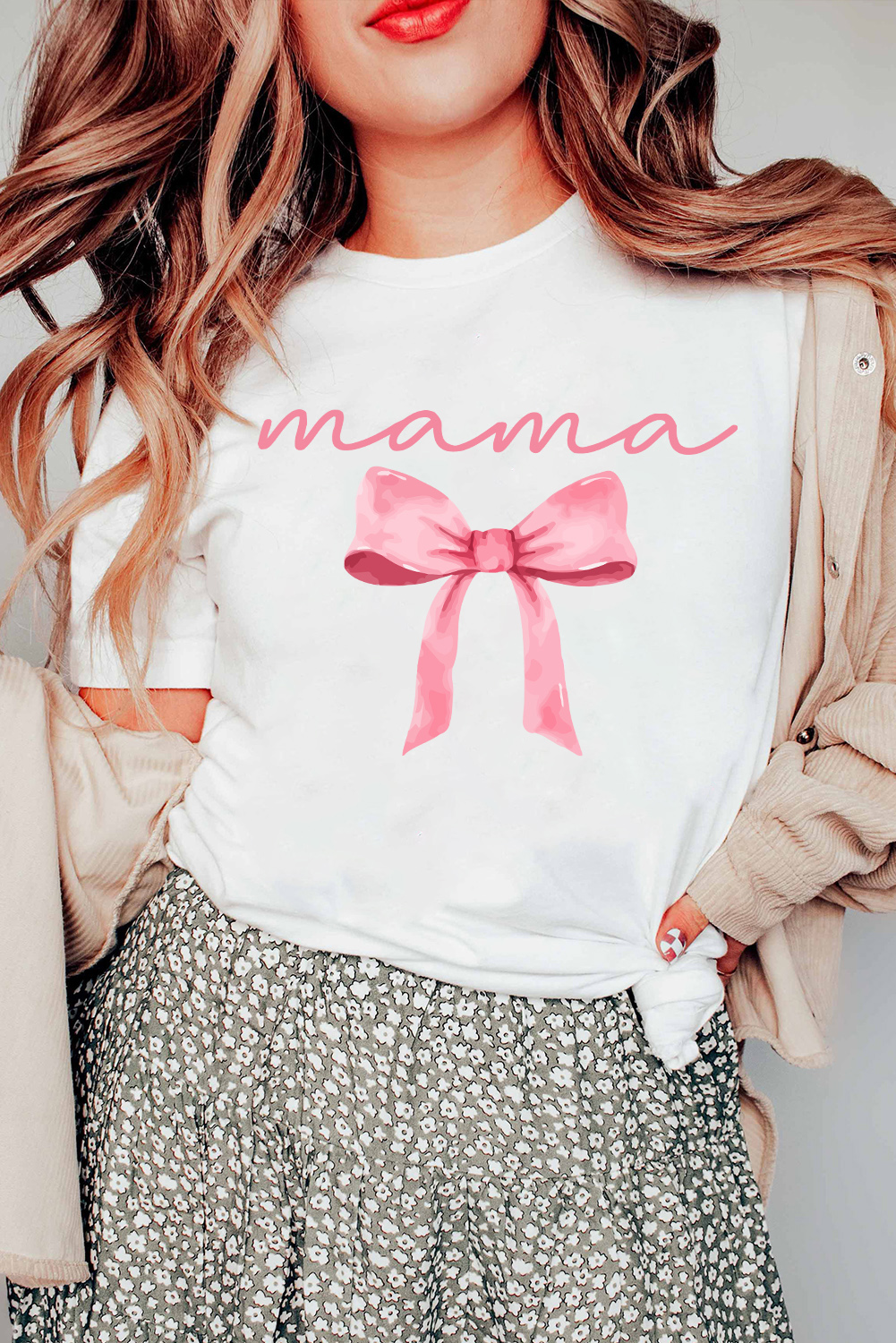 White MAMA Bowknot Graphic Crewneck Tee - loveforevers