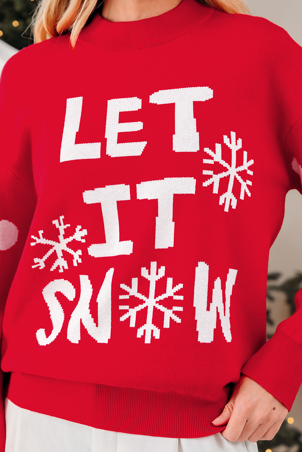 Red Dahlia LET IT SNOW Graphic Christmas Holiday Loose Sweater - loveforevers