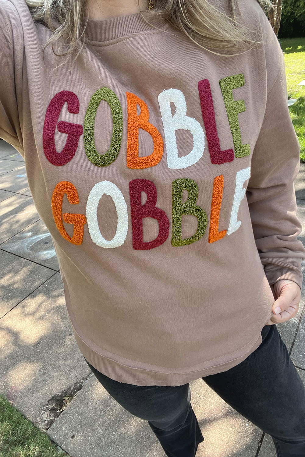 Dark Khaki GOBBLE Letter Graphic Thanksgiving Shift Sweatshirt - loveforevers