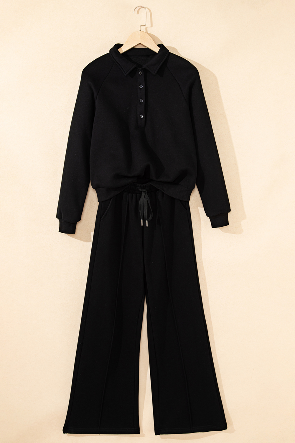 Dark Brown Solid Collared Sweatshirt and High Waist Pants Active Set - loveforevers