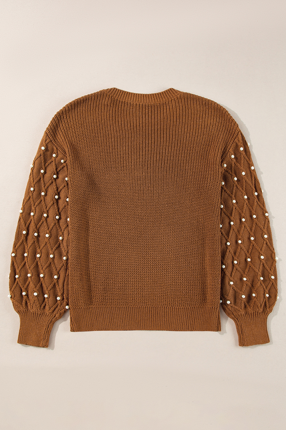 Chestnut Beaded Drop Shoulder Round Neck Sweater - loveforevers