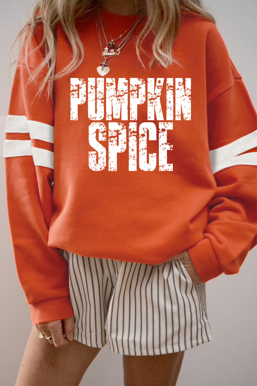Orange PUMPKIN SPICE Graphic Varsity Casual Sweatshirt - loveforevers