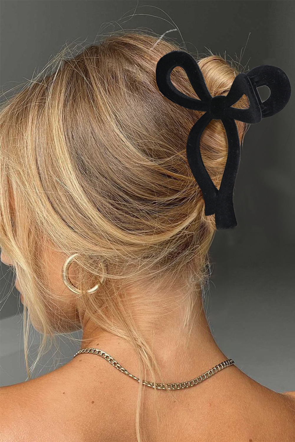 Black Velvet-Flocked Bow Shape Claw Clip - loveforevers