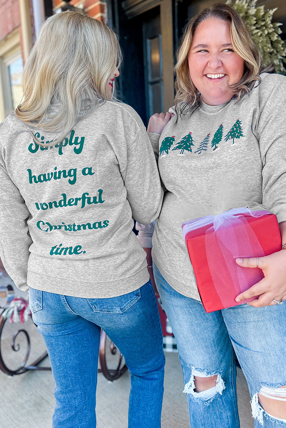 Gray 2-side Printed Christmas Tree Letter Graphic Sweatshirt - loveforevers