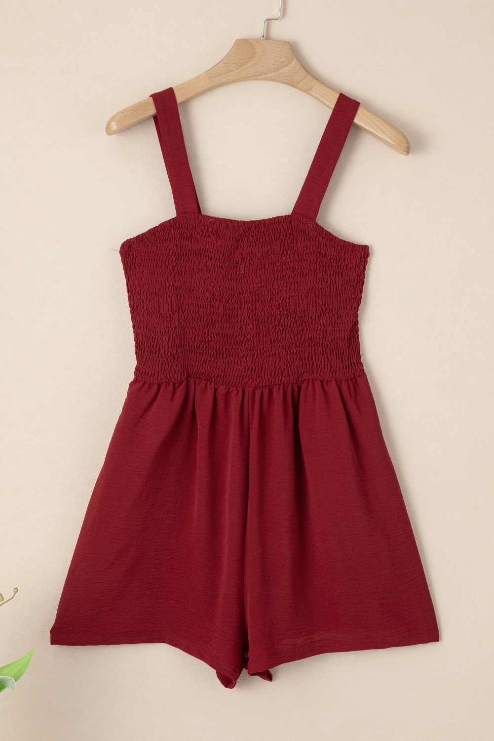 Burgundy Casual Pocketed Smocked Sleeveless Romper - loveforevers