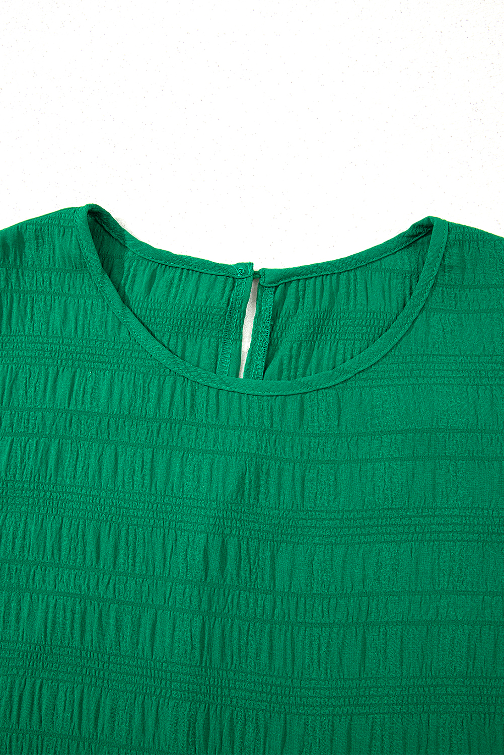 Dark Green Textured Ruffled Sleeve Round Neck Top - loveforevers