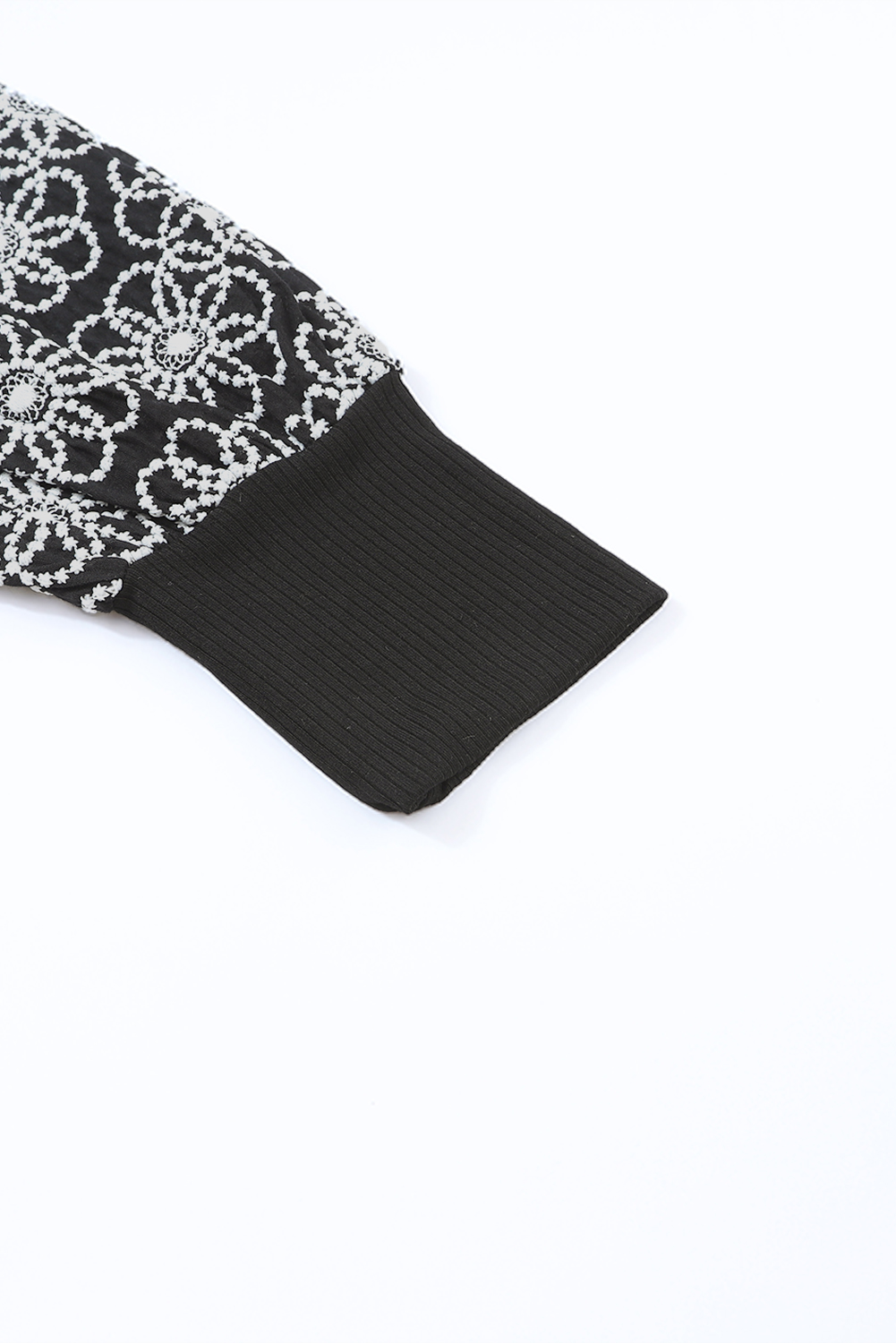 Black Flower Puff Sleeve Ribbed Knit Top - loveforevers