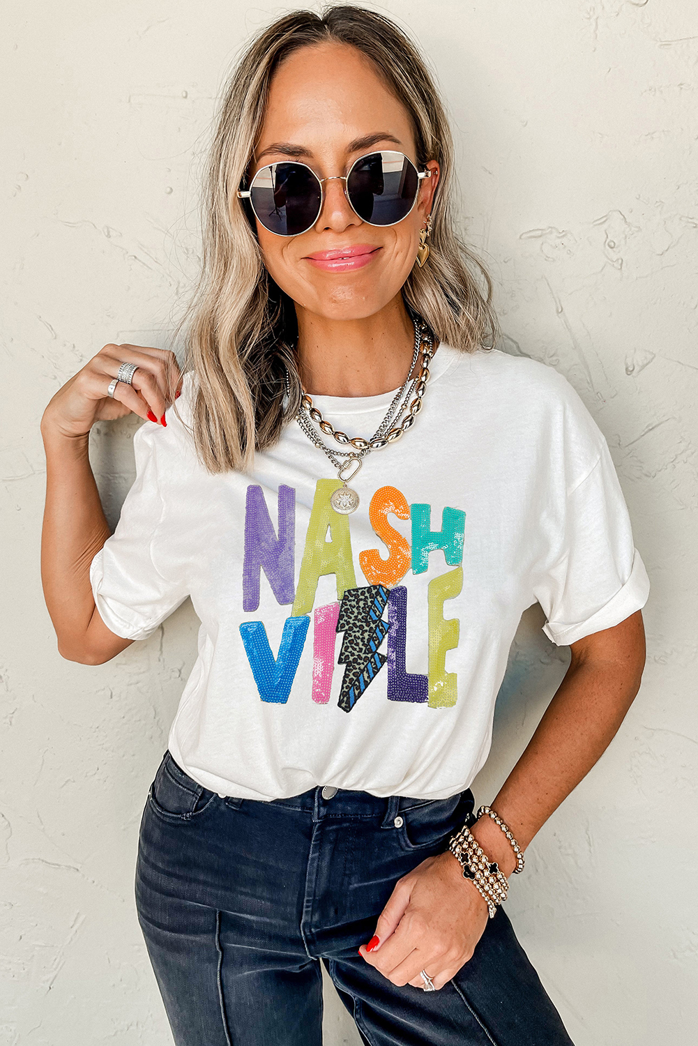 White Lightening NASHVILLE Graphic Crewneck T Shirt - loveforevers